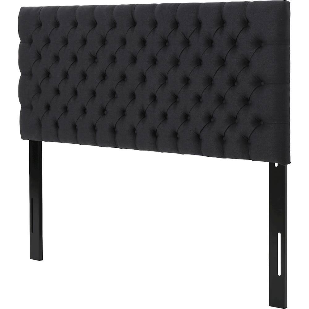 Left View: Noble House - Brooks 62" Full-Size/Queen Upholstered Headboard - Dark Charcoal/Black Steel