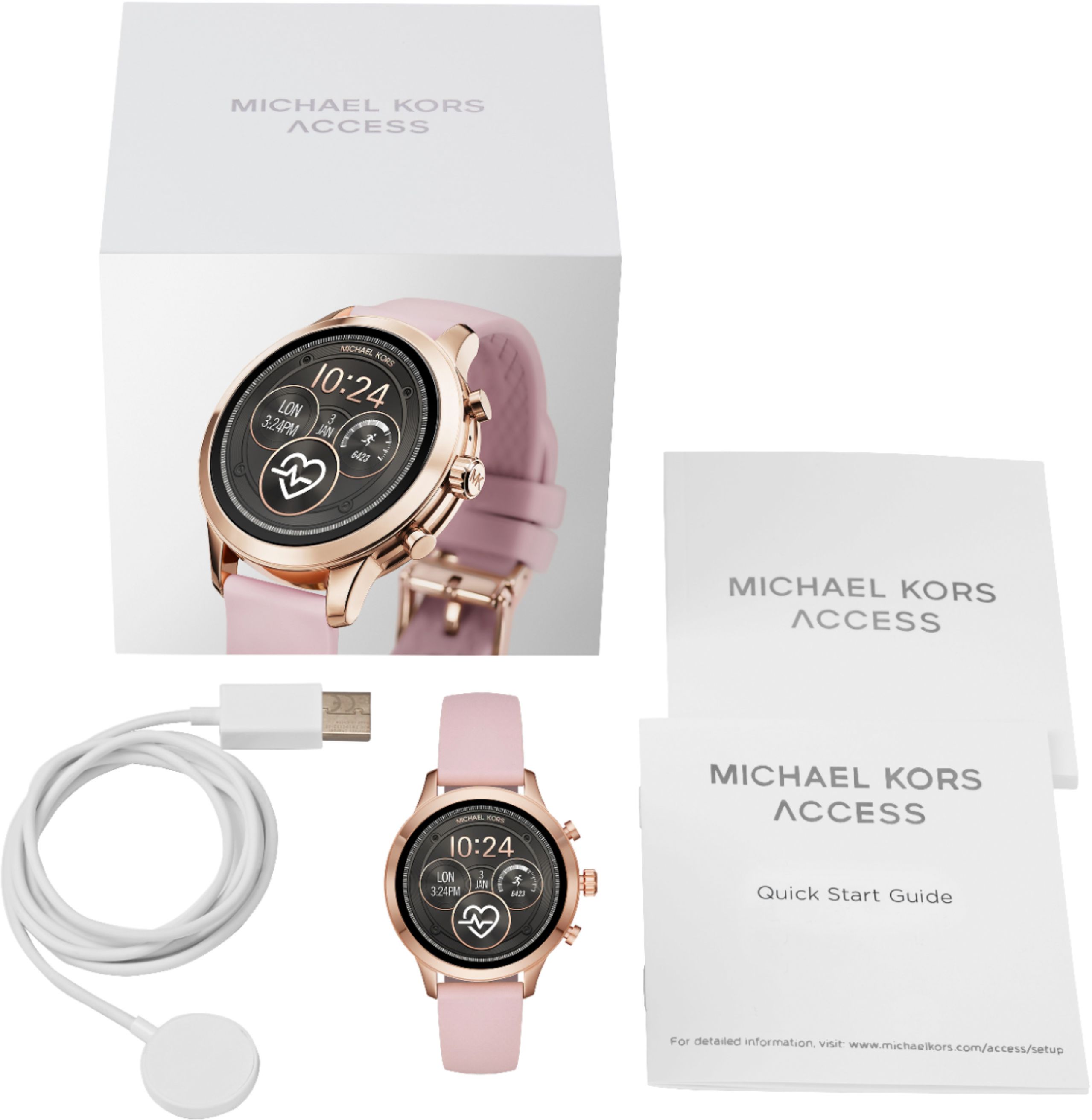Best Buy: Kors Runway Smartwatch 41mm Stainless Steel Rose Stainless Steel and Pink Silicone MKT5048