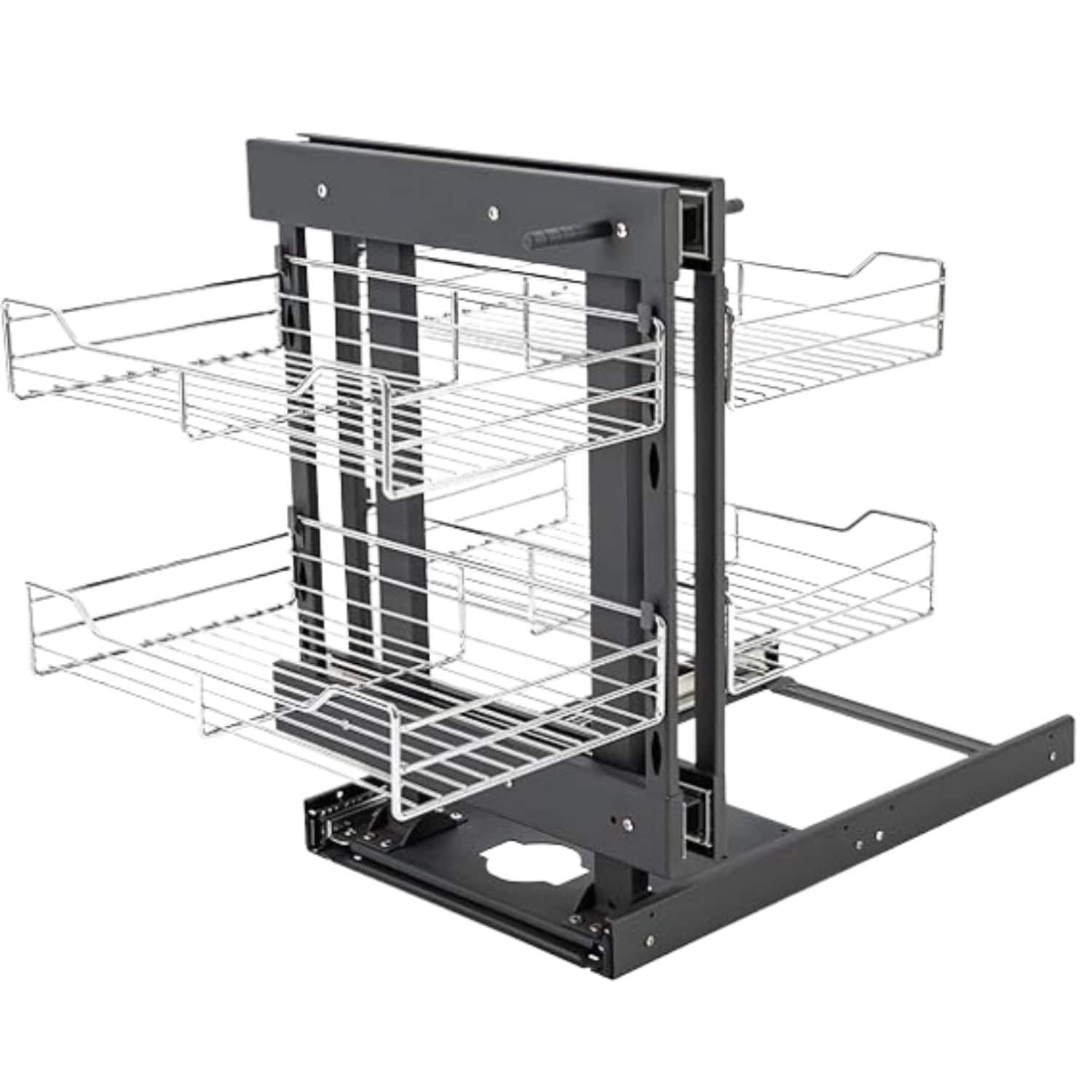Front. Stock Preferred - 11-Inch Blind Corner Cabinet Pull-Out Organizer - Dark Gray, Silver.