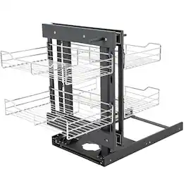 Stock Preferred - 11-Inch Blind Corner Cabinet Pull-Out Organizer - Dark Gray, Silver