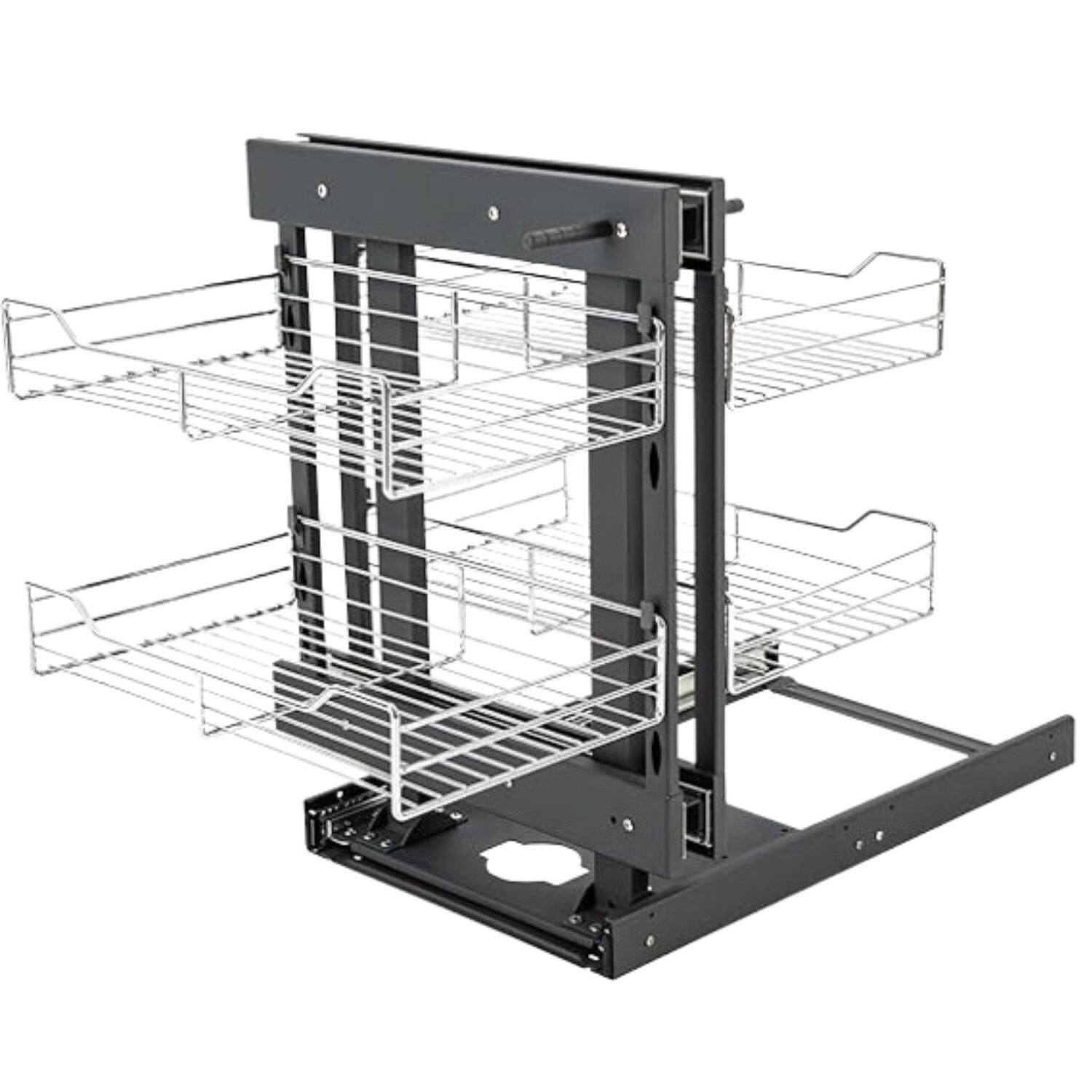 Front. Stock Preferred - 11-Inch Blind Corner Cabinet Pull-Out Organizer - Dark Gray, Silver.