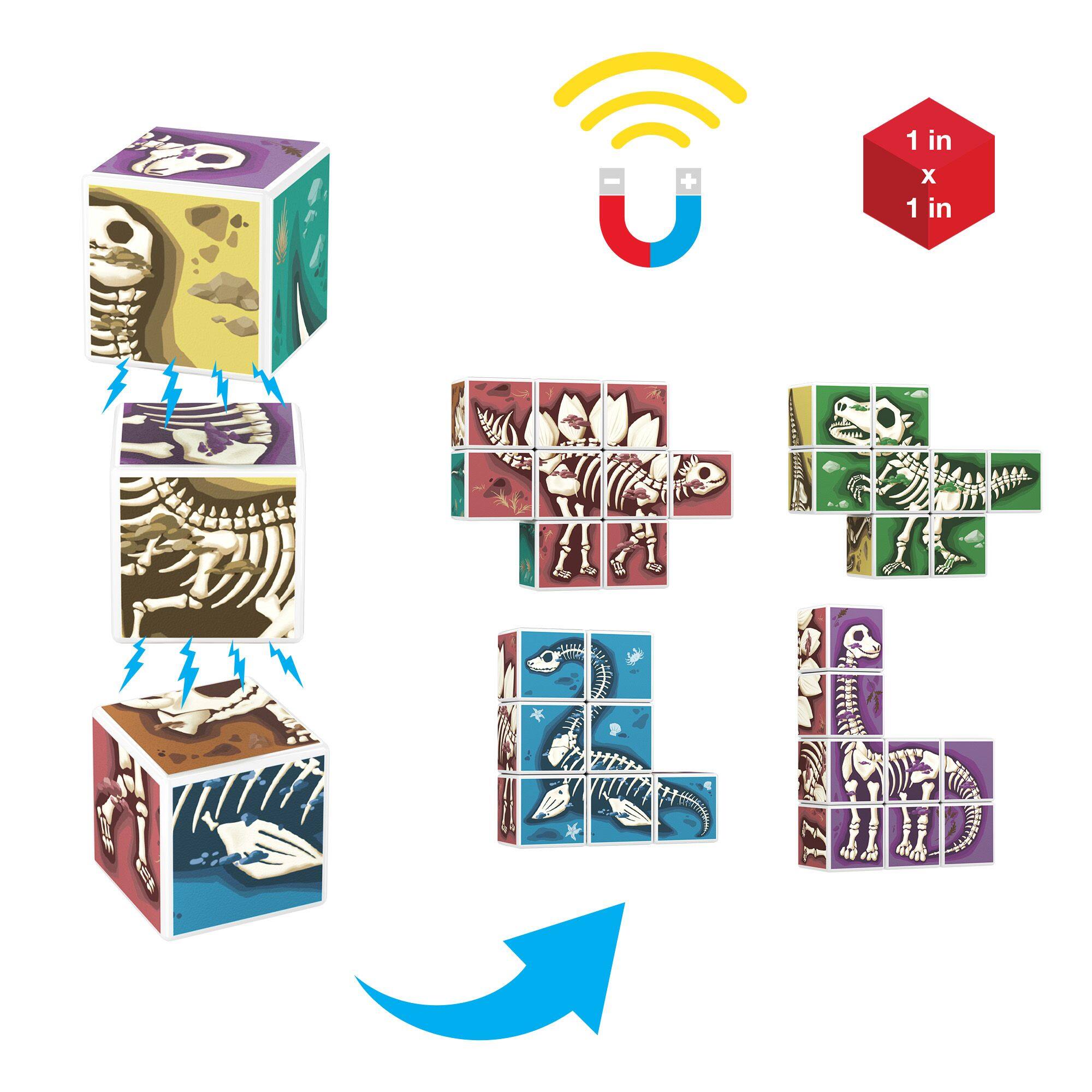 Alt View 3. PicassoTiles - PICASSO-TILES 7-in-1 Dinosaur Magnetic Building Cubes Puzzle Set, 9PCS Mix & Match Pattern, Brain Teaser Toy for Kids.