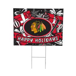 Evergreen Enterprises - Chicago Blackhawks 24" x 18" Happy Holidays Christmas Outdoor Staked Yard Sign - Multicolor