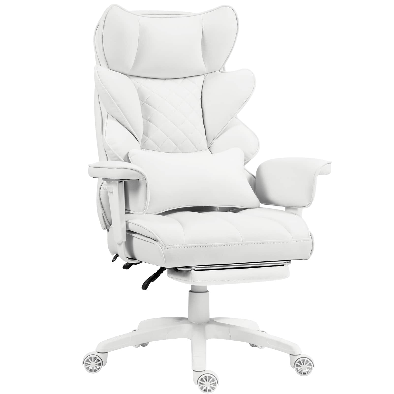 Dowinx - Wide Back Office Chair with Padded Pocket Spring Cushion, Reclining Desk Chair with Footrest, Armrests Height Adjustable - White Fabric price history on PriceWatchPro