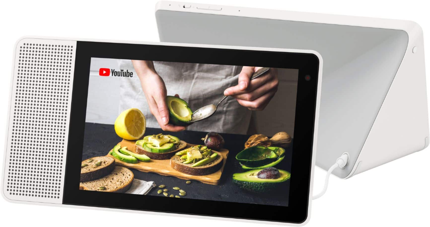 Front. Lenovo - 8" Smart Display with Google Assistant - White Front/Gray Back.