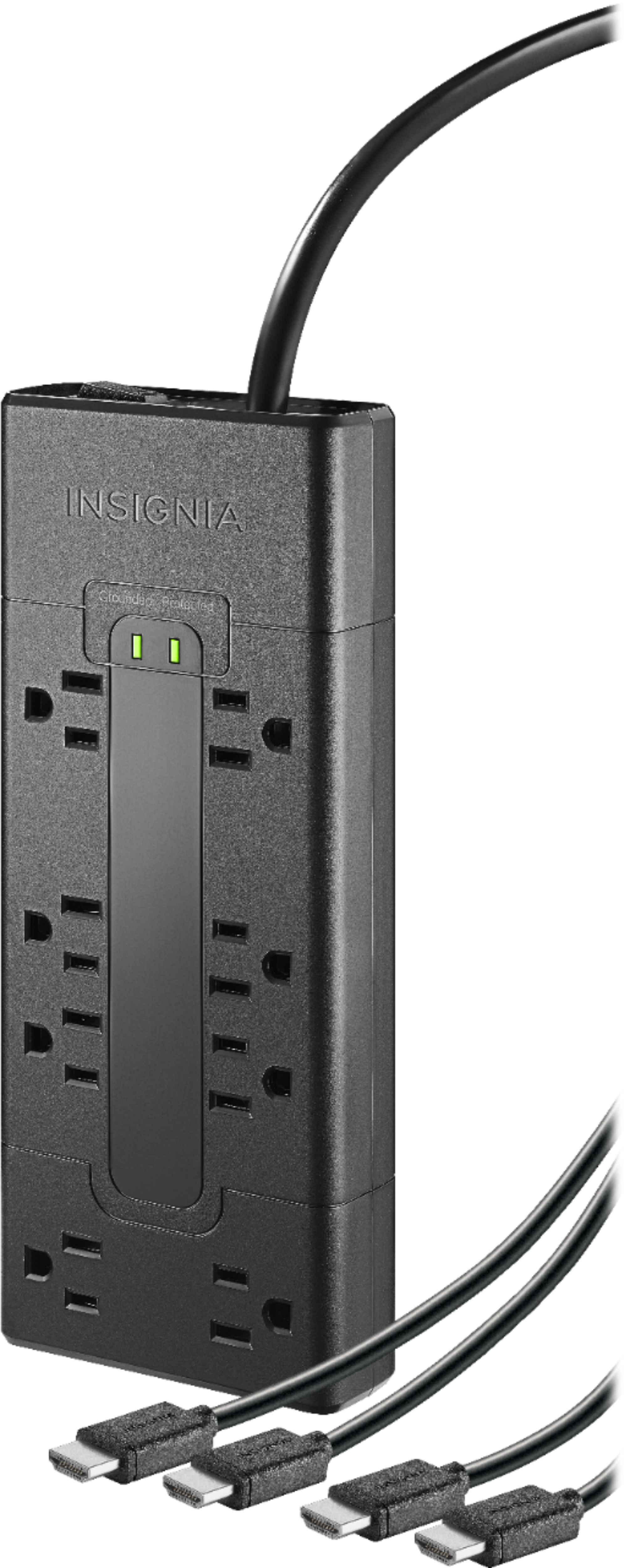 Insignia™ - 8-Outlet Surge Protector with Two 8' 4K UltraHD/HDR HDMI Cables - Black