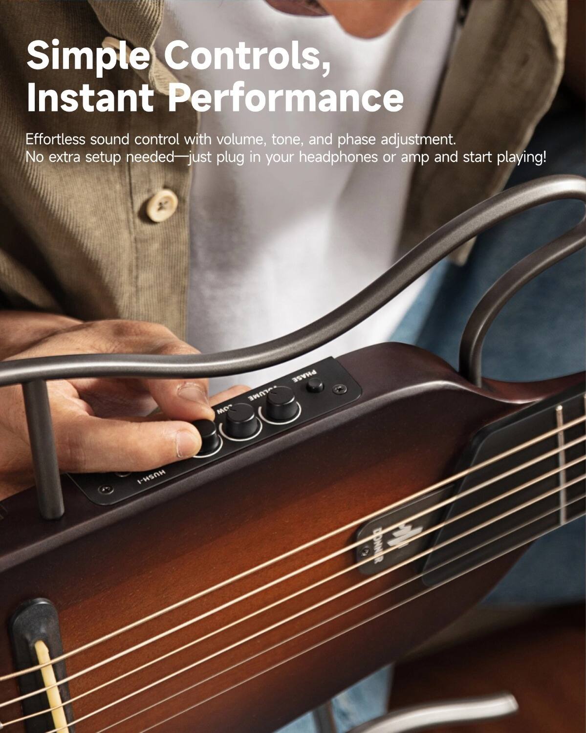 Simple Controls, Instant Performance Effortless sound control with volume, tone, and phase adjustment. No extra setup needed—just plug in your headphones or amp and start playing!