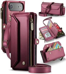 Dteck - Crossbody Wallet Case for Apple iPhone Air with Card Slots and Zipper Pocket, RFID Blocking PU Leather Cover - Winered