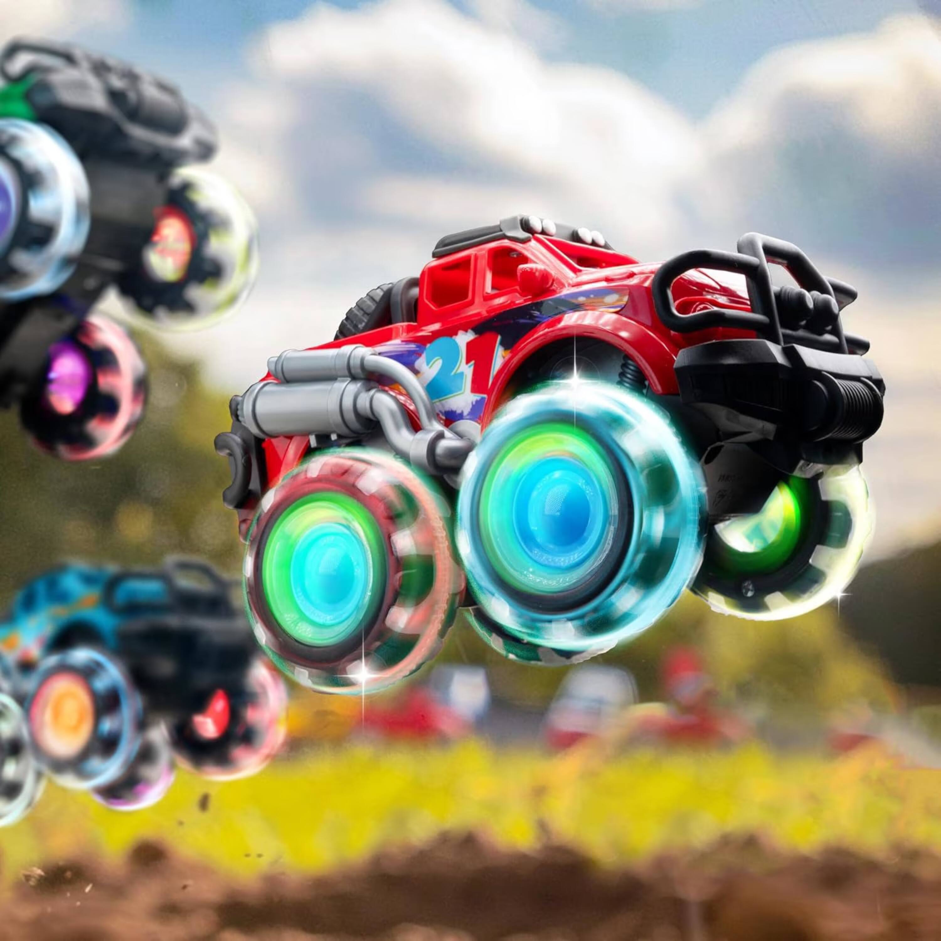 Left. Joyfy - 3PCS Monster Friction-Powered Truck Toy, Light-Up Toy Truck with Flashing LED Wheel, Gift for Toddlers Boys Girls.