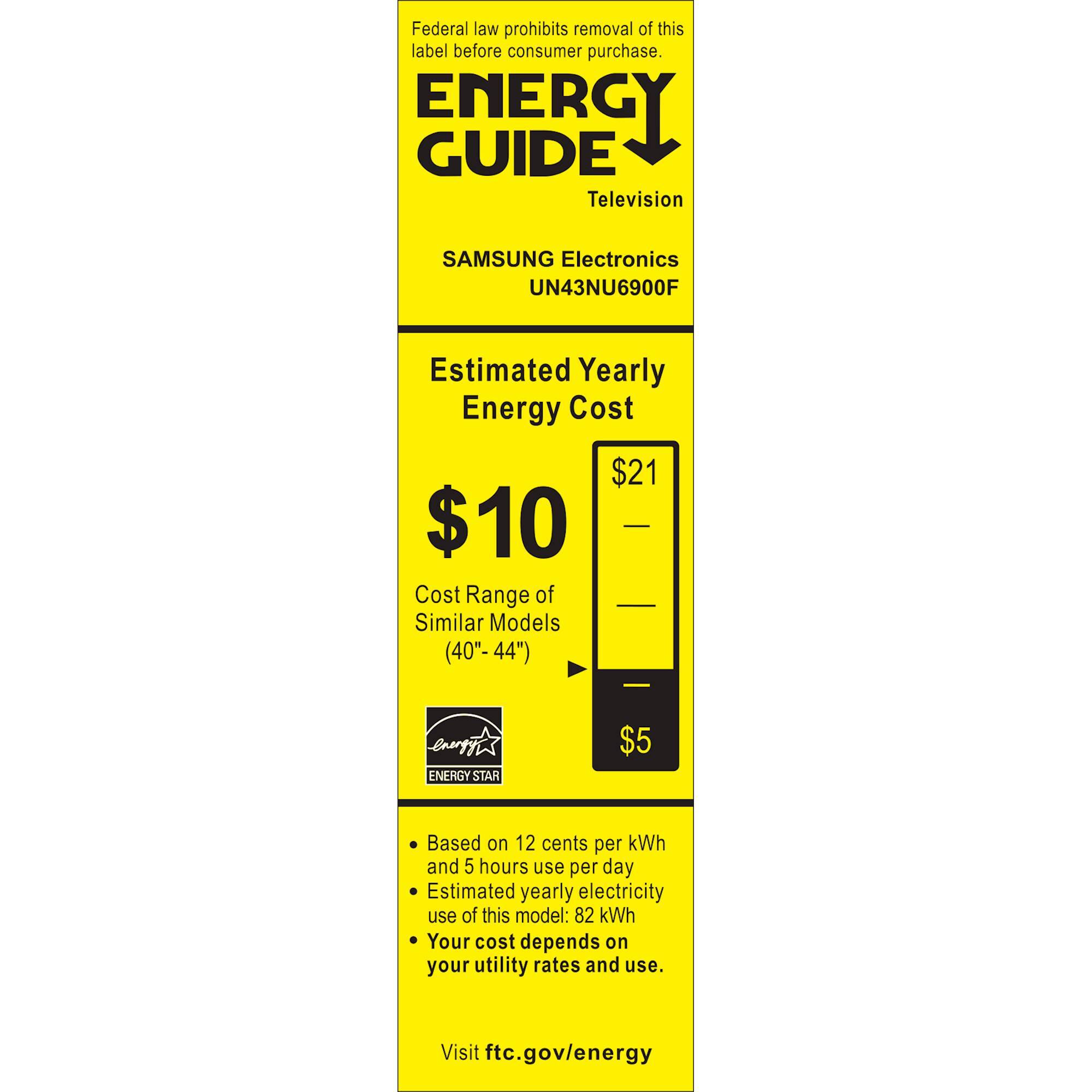 Energy Guide. Samsung - 43" Class - LED - NU6900 Series - 2160p - Smart - 4K UHD TV with HDR.