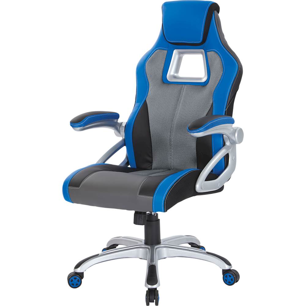 Left View: OSP Home Furnishings - Race Gaming Chair - Charcoal Gray/Blue
