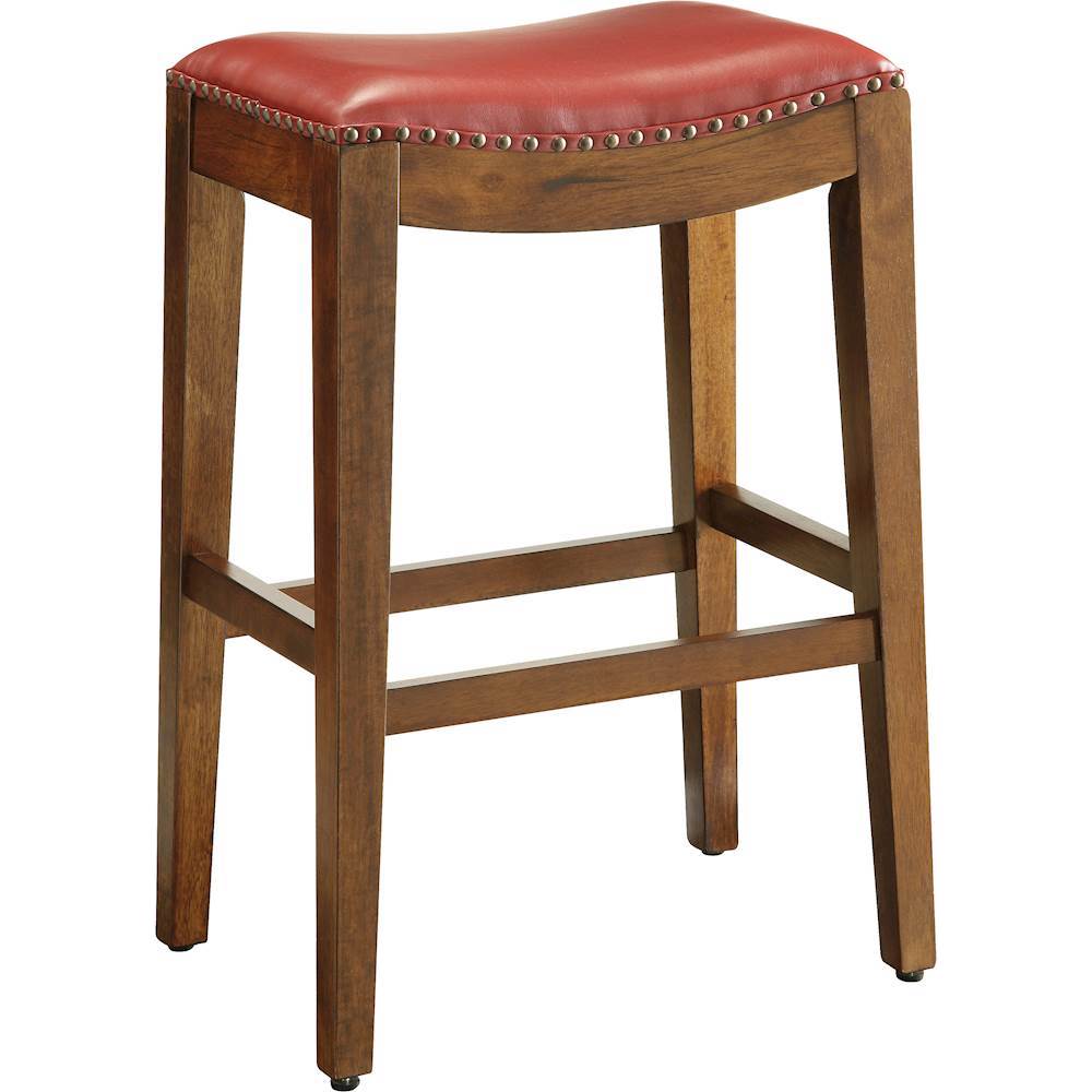 Angle View: OSP Designs - Metro 29" Leather Saddle Stool with Nail Head Accents - Cranberry