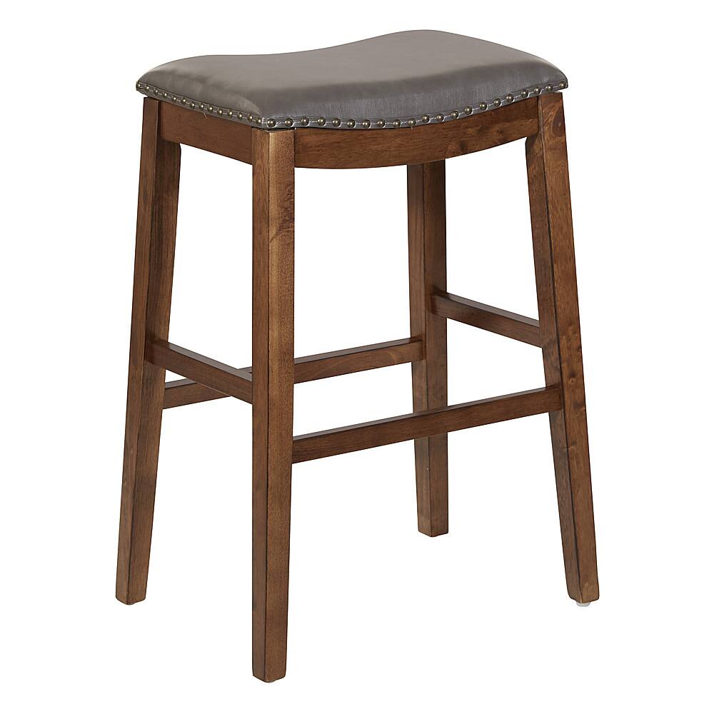 Angle View: OSP Designs - Metro 29" Leather Saddle Stool with Nail Head Accents - Pewter