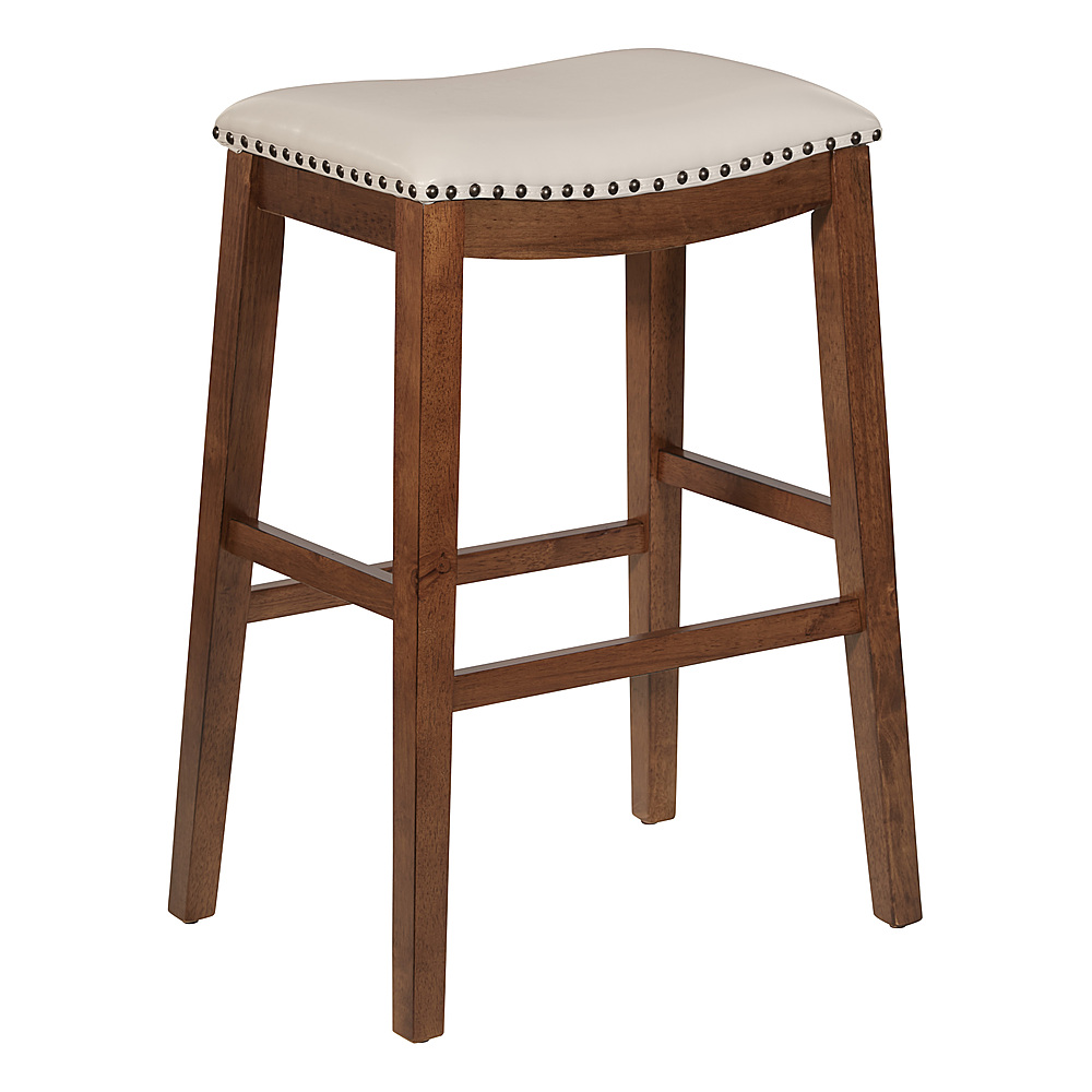 Angle View: OSP Designs - Metro 29" Leather Saddle Stool with Nail Head Accents - Cream