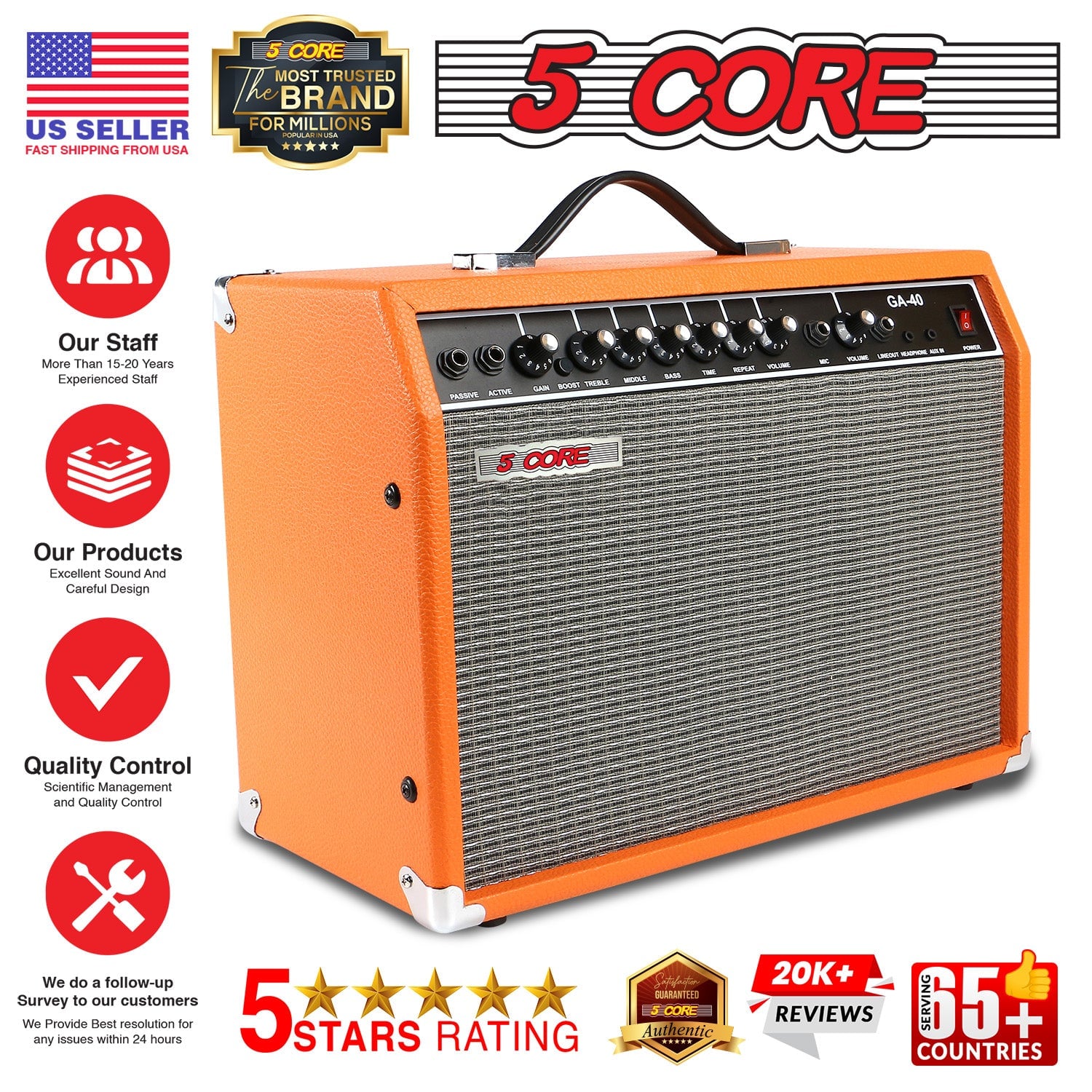 5 CORE Guitar Amp 40W Electric Bass Acoustic Portable Amplifier