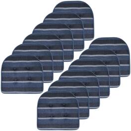 Sweet Home Collection - Bradford Striped U Shaped Memory Foam 17" x 16" Chair Cushion, 12-Pack - Steel Blue