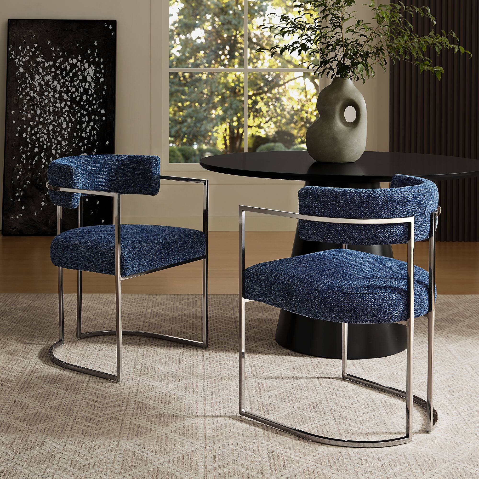 Alt View 5. Modway - Huron Curved Back Fabric and Metal Dining Accent Chair by Modway - Blue.