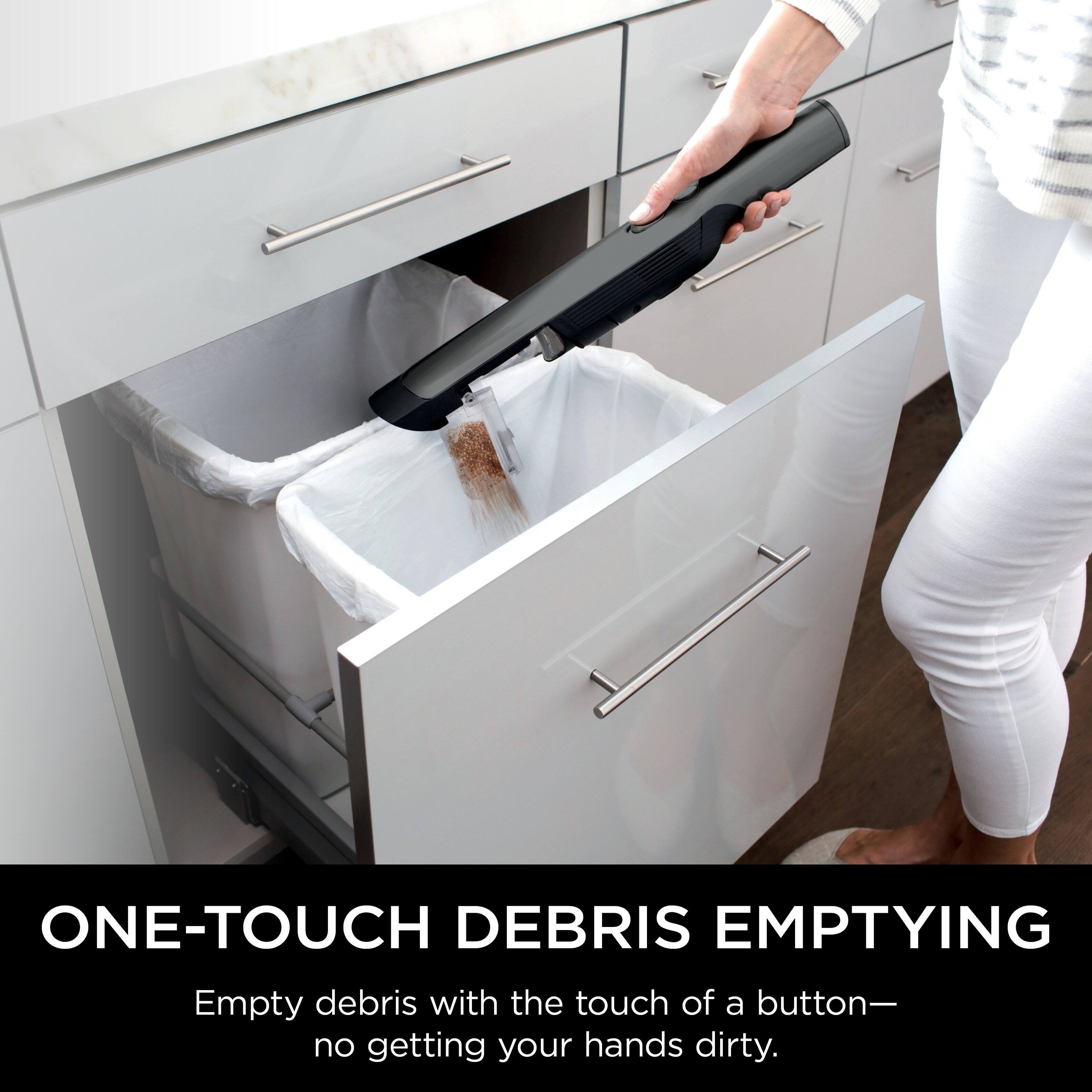 ONE-TOUCH DEBRIS EMPTYING Empty debris with the touch of a button- no getting your hands dirty.