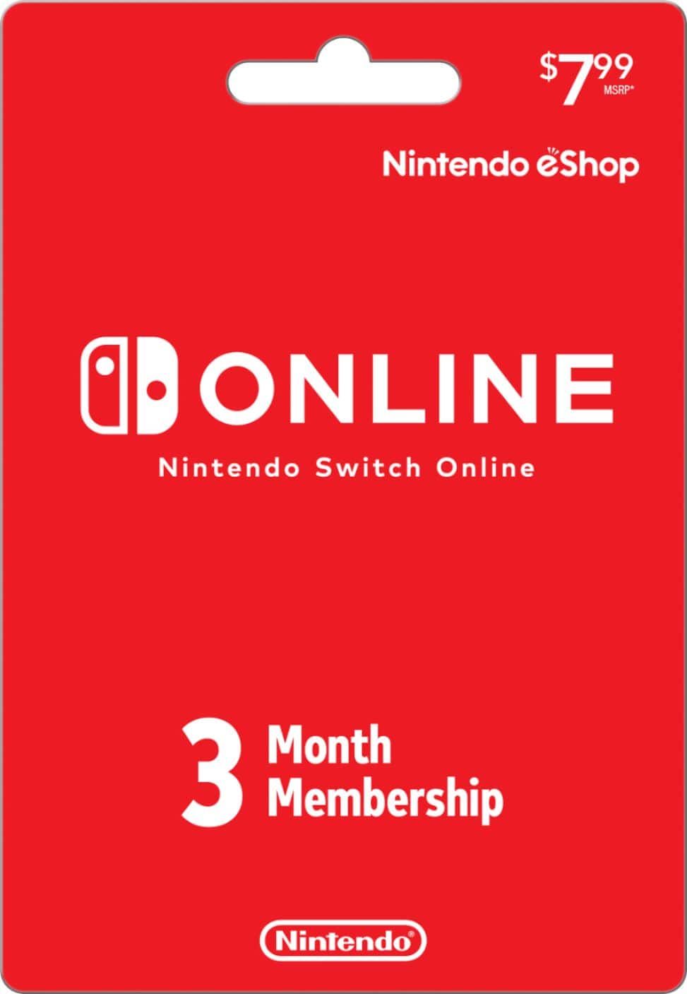 Front. Nintendo - Switch Online 3 Month Membership Card.