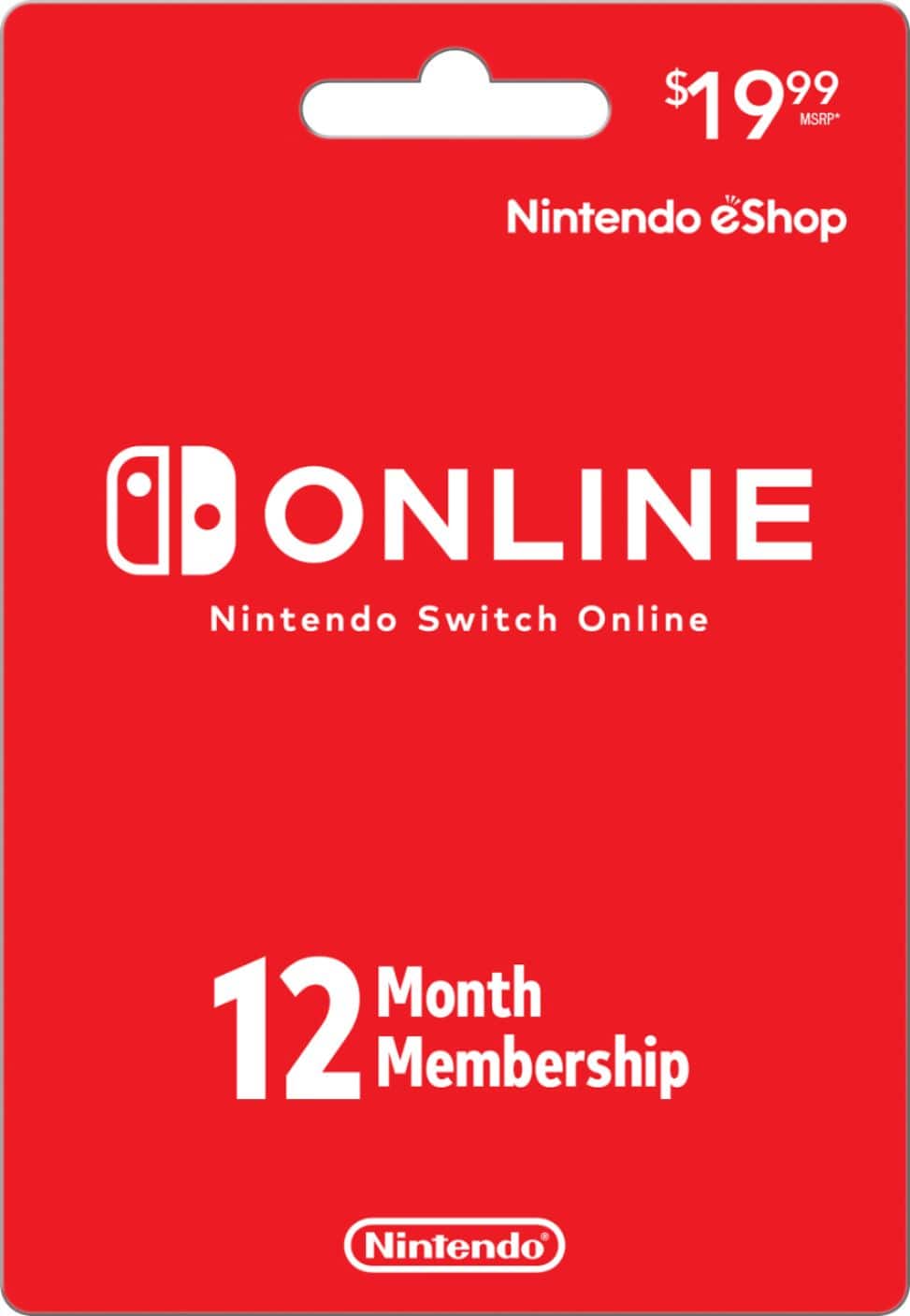 Front. Nintendo - Switch Online 12 Month Membership Card.