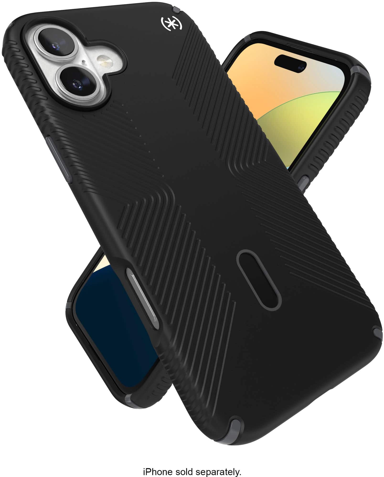 The image shows a black iPhone case with a clear back, which is designed to protect the phone. The case is made of a hard plastic material and features a unique design. The case is placed on top of another iPhone case, which is also black and clear. The case is designed to fit the iPhone X and is sold separately.