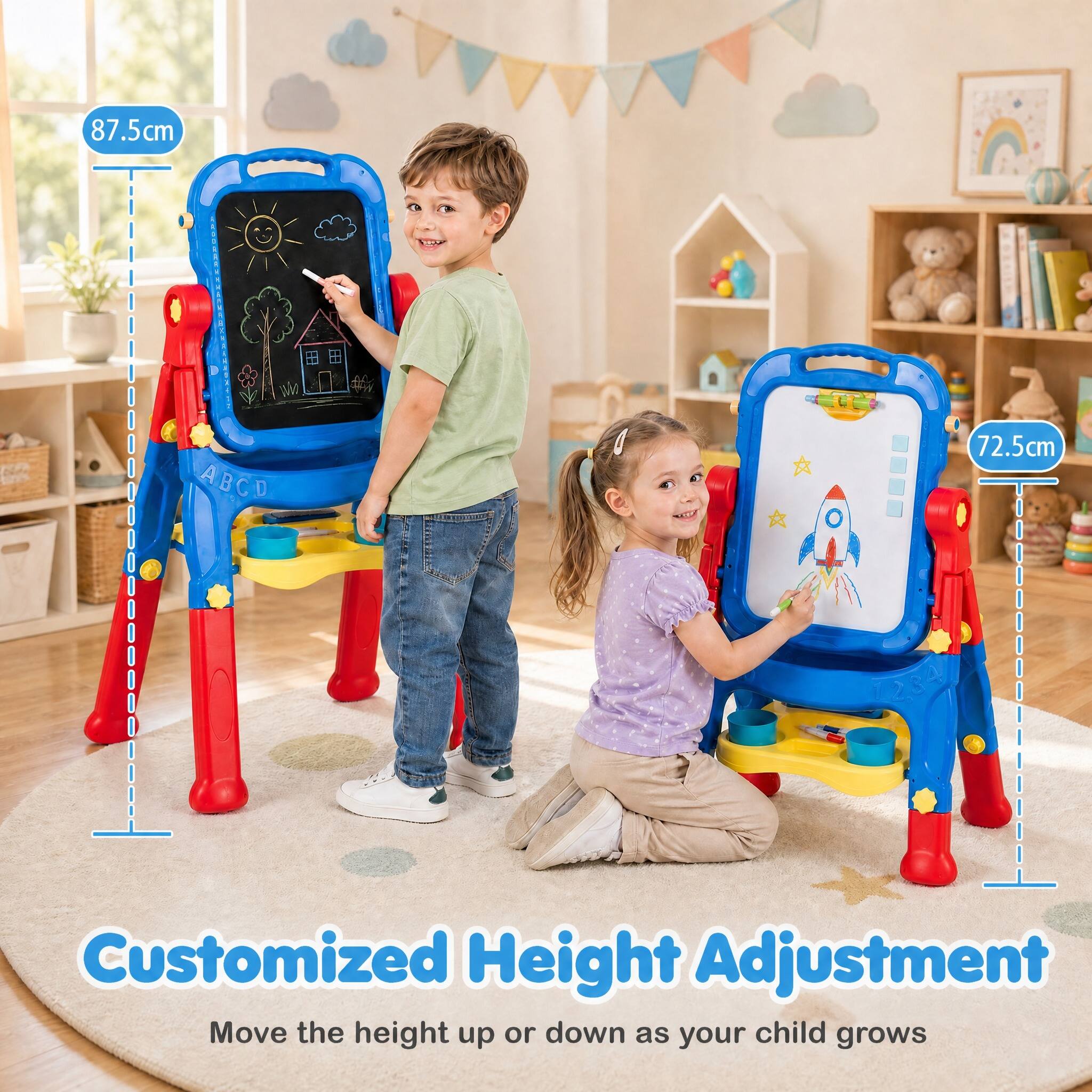 87.5cm  
ABCD  
72.5cm  
Customized Height Adjustment  
Move the height up or down as your child grows