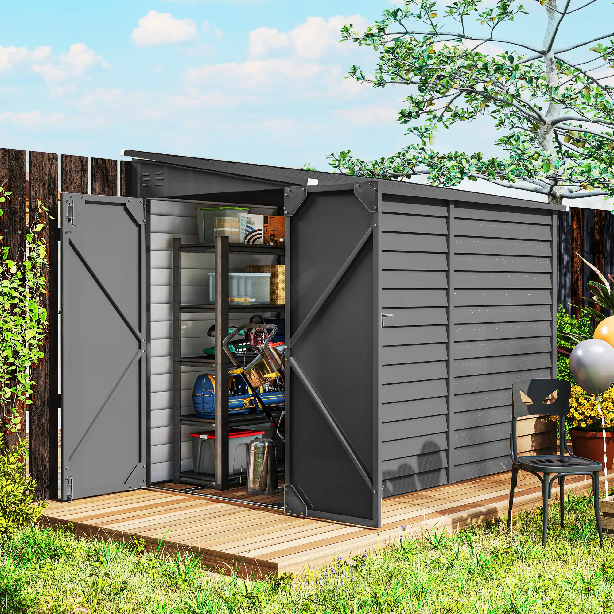 Alt View 1. Outsunny - 4.6' x 9' Steel Outdoor Storage Shed, Lean to Shed, Metal Tool House with Foundation Kit, Lockable Doors.