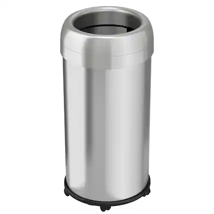 Front. iTouchless - 16 Gallon Round Open Top Stainless Steel Kitchen Trash Can with Wheels and Dual AbsorbX Odor Filters - Silver.
