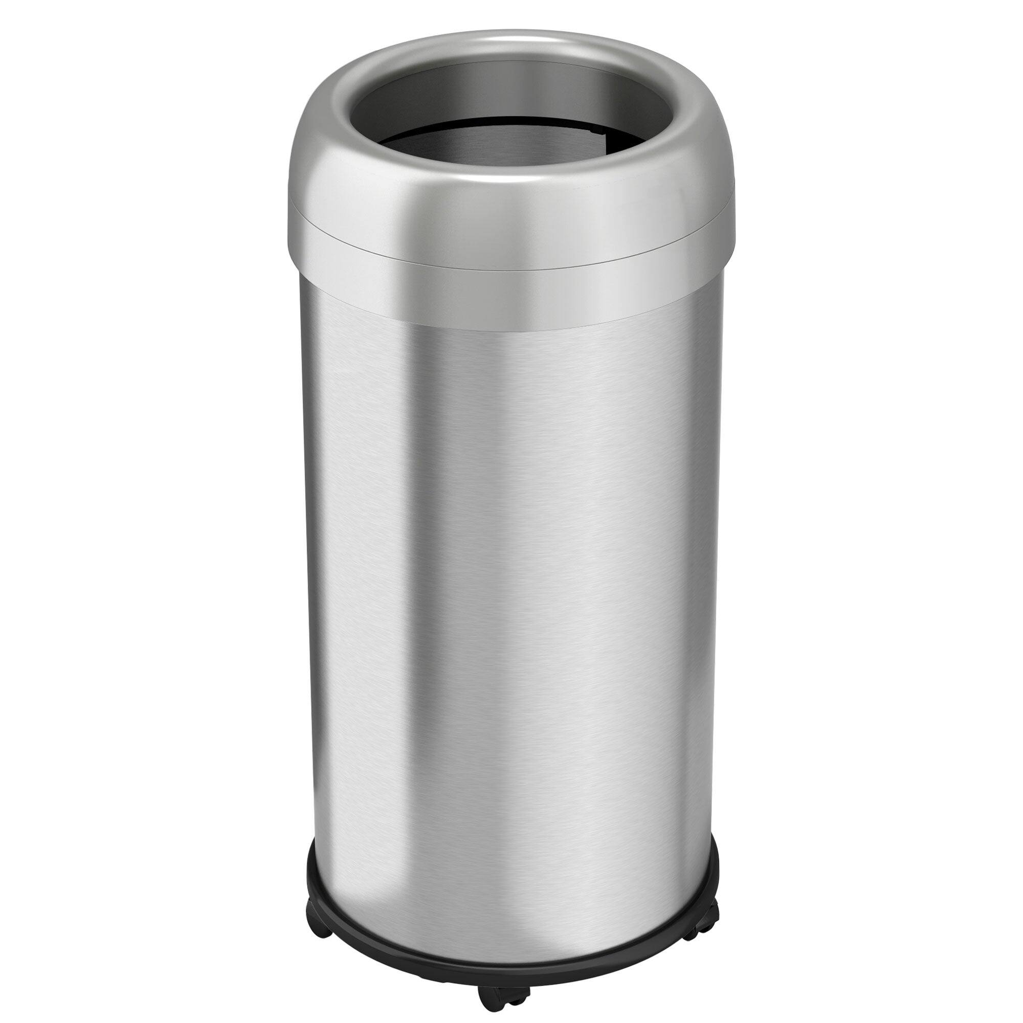 Front. iTouchless - 16 Gallon Round Open Top Stainless Steel Kitchen Trash Can with Wheels and Dual AbsorbX Odor Filters - Silver.
