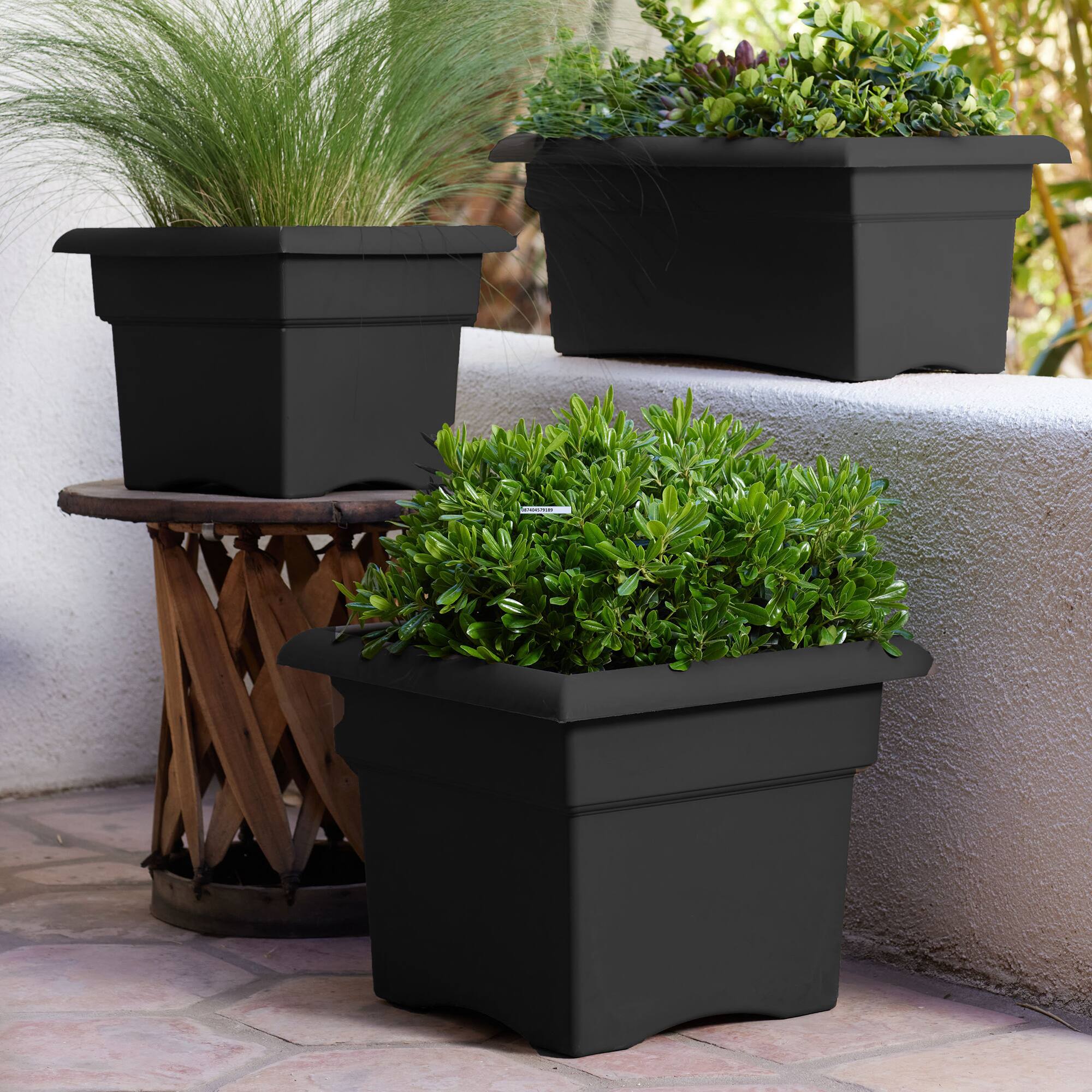 Alt View 5. Bloem - Black 18" - Veranda Deck Box Sq Planter.