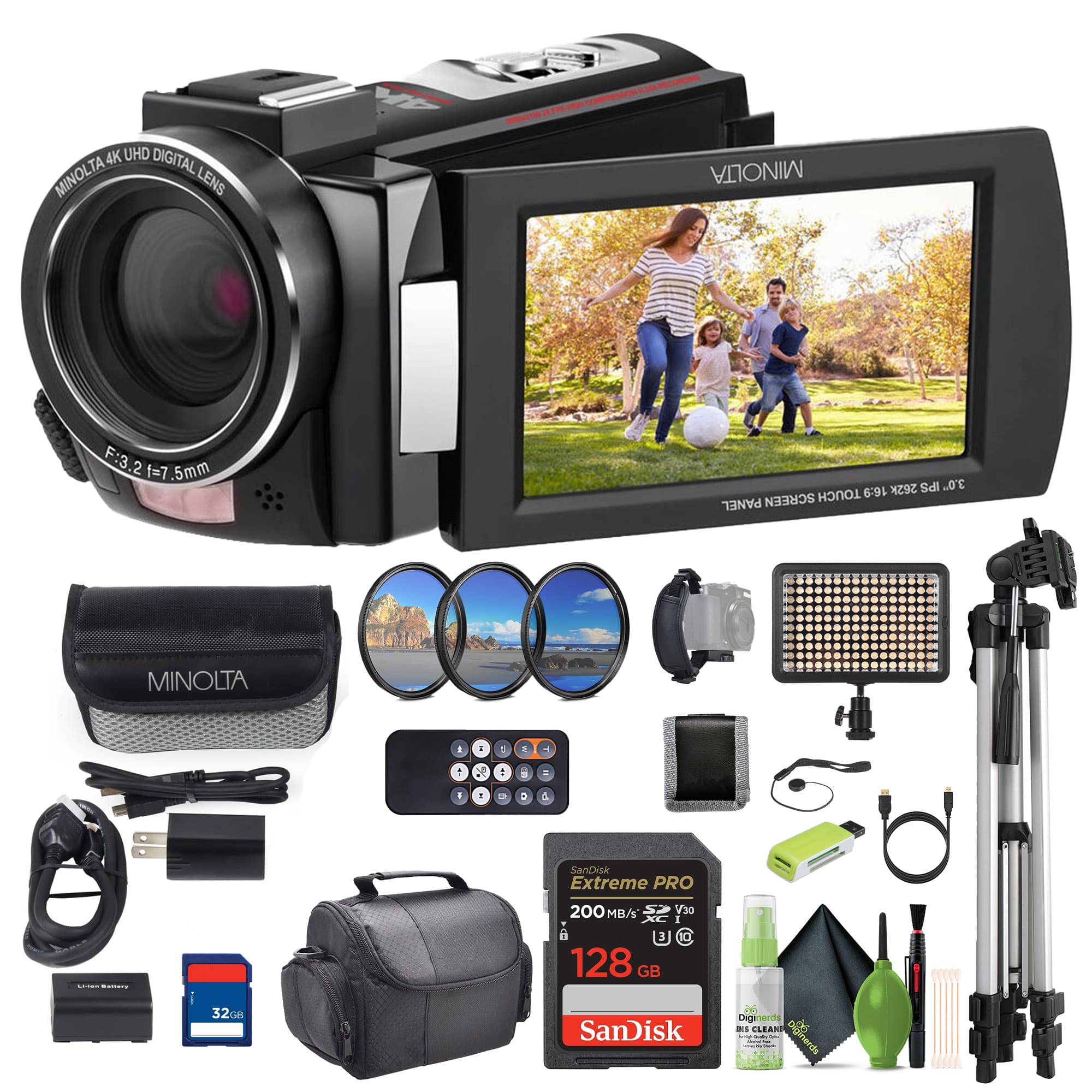 4K UHD DIGITAL MINOLTA LENS MINOLTA F:3.2 2 1=7 5mm 262k SDI 70. TOUCH 16:9 PANEL SCREEN MINOLTA 1 . 2 . 4    . . : 1 SanDisk Extreme PRO : a 200 MB/s 1 128 GB V30 1 0 32G CO SanDisk Deganerds - CLEANE : Dinerde