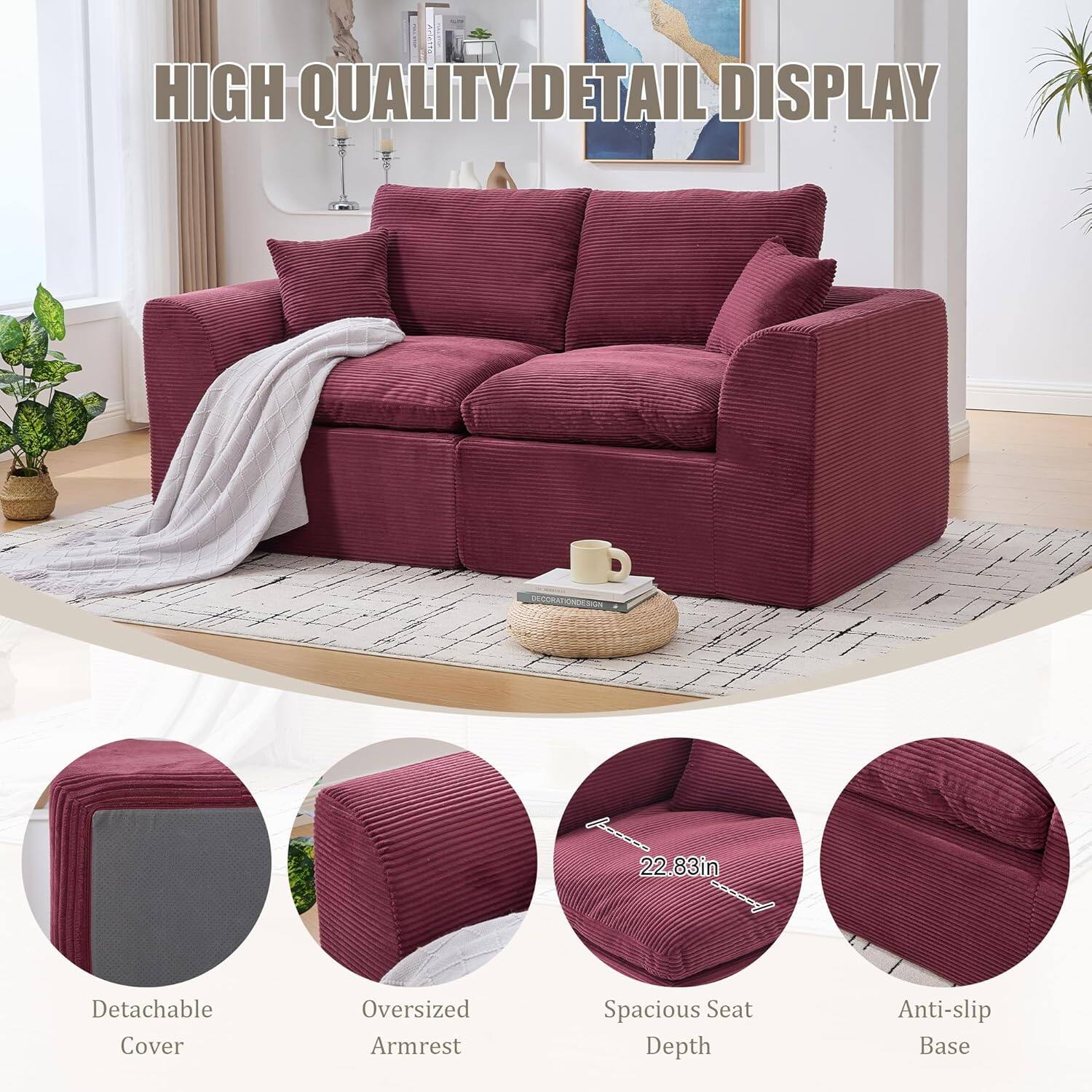 HIGH QUALITY DETAIL DISPLAY

- Detachable Cover
- Oversized Armrest
- Spacious Seat Depth (22.83in)
- Anti-slip Base