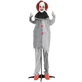 Homcom - 6' Outdoor Halloween Decoration, Animatronic Circus Clown, Animated Prop with Light Up Eyes, Talking and Laughter - White, Black and Red