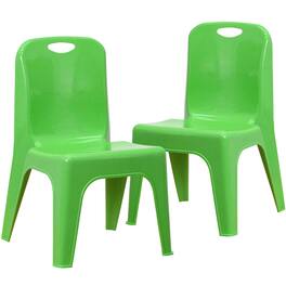 Emma + Oliver - 2 Pack Plastic Stackable School Chair with Carrying Handle and 11"H Seat - Green