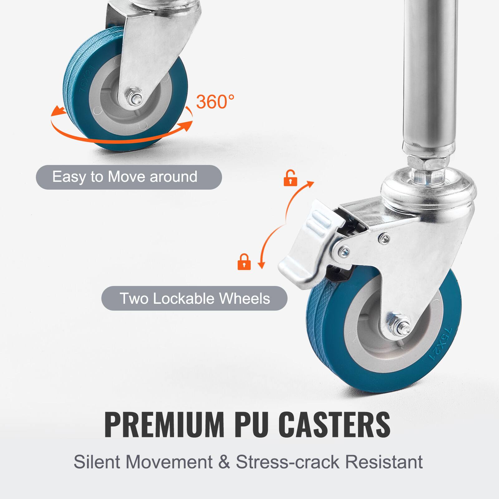 75X27, 360, Easy to Move around, 1, Two Lockable Wheels, 75X21, PREMIUM PU CASTERS, Silent Movement & Stress-crack Resistant