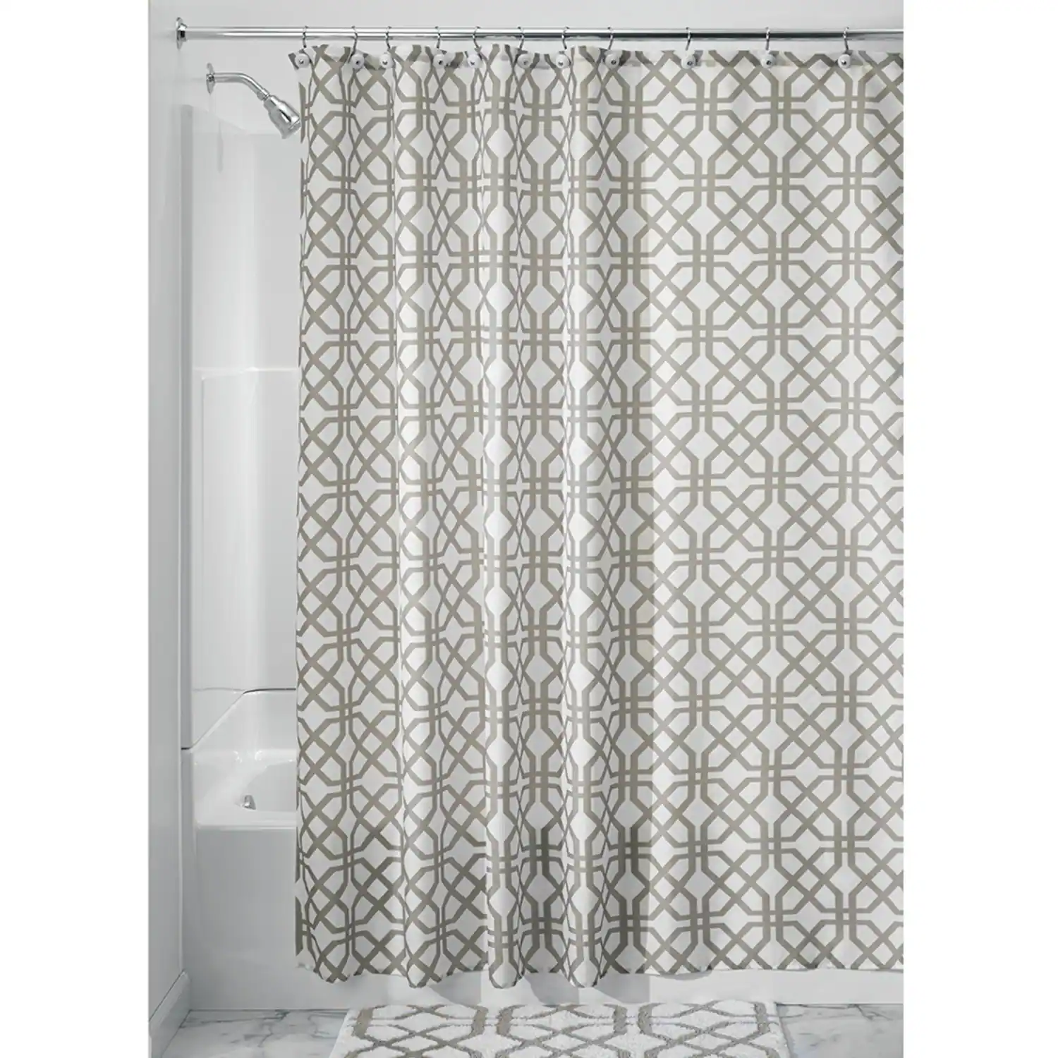 Front. iDesign - iDesign 72 in. H X 72 in. W Beige Trellis Shower Curtain Polyester - Beige.
