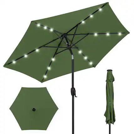 Front. Best Choice Products - Best Choice Products 7.5ft Outdoor Solar Patio Umbrella for Deck, Pool w/ Tilt, Crank, LED Lights - Fern - Fern.
