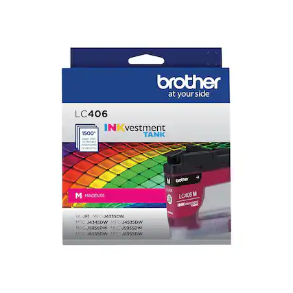 brother at your side
LC406
INKvestment TANK
1500* page yield
rendimiento
rendimento
rendimiento
M MAGENTA
HL-JF1 MFC-J4335DW MFC-J4345DW MFC-J4535DW MFC-J5855DW MFC-J5955DW MFC-J6555DW MFC-J6955DW
LC406 M INKvestment TANK