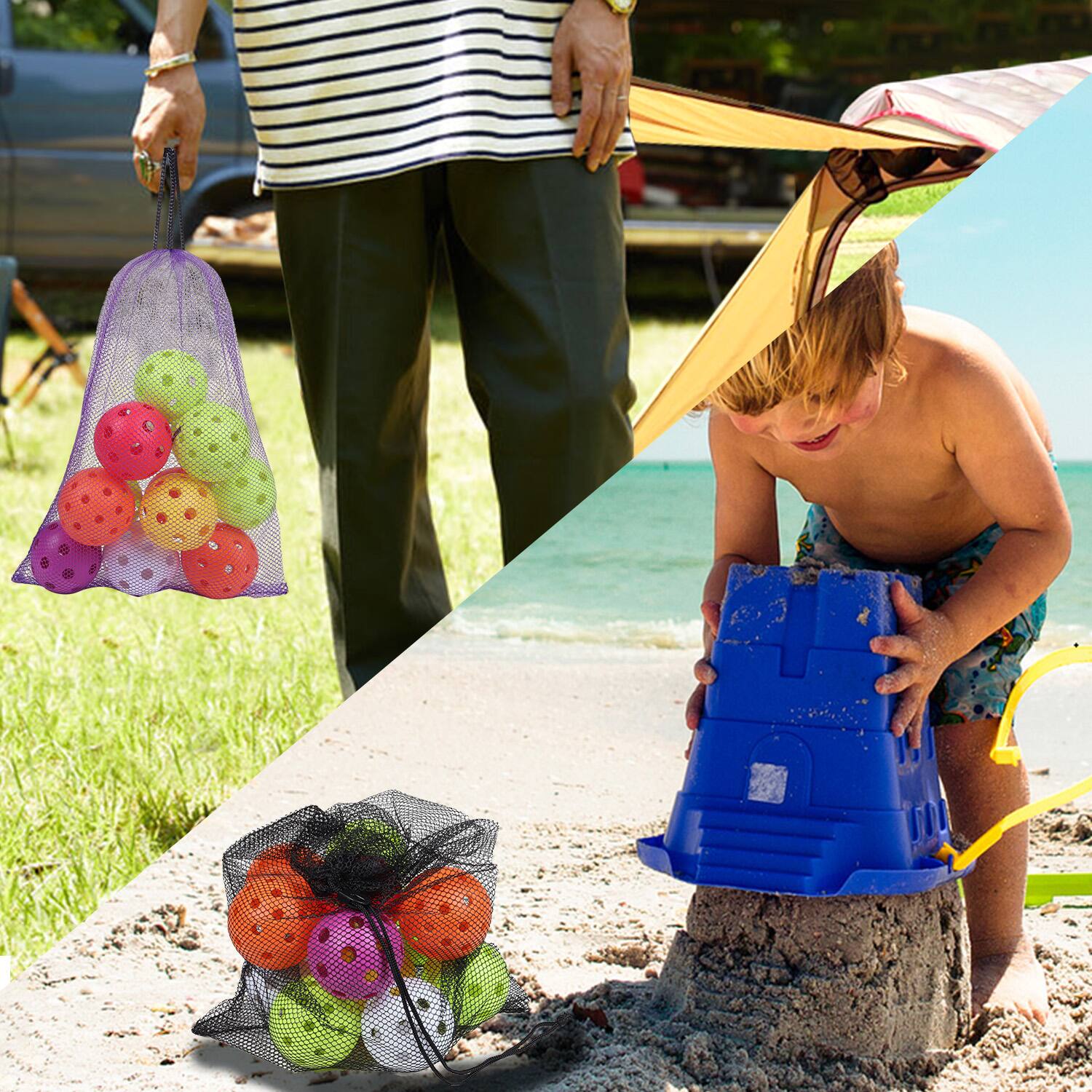 Alt View 3. GSE Games & Sports Expert - 18"x12" Mesh Drawstring Net Bag, Sports Equipment Storage Bag for Gym Gear, Clothes...(Purple-6pack) - purple.