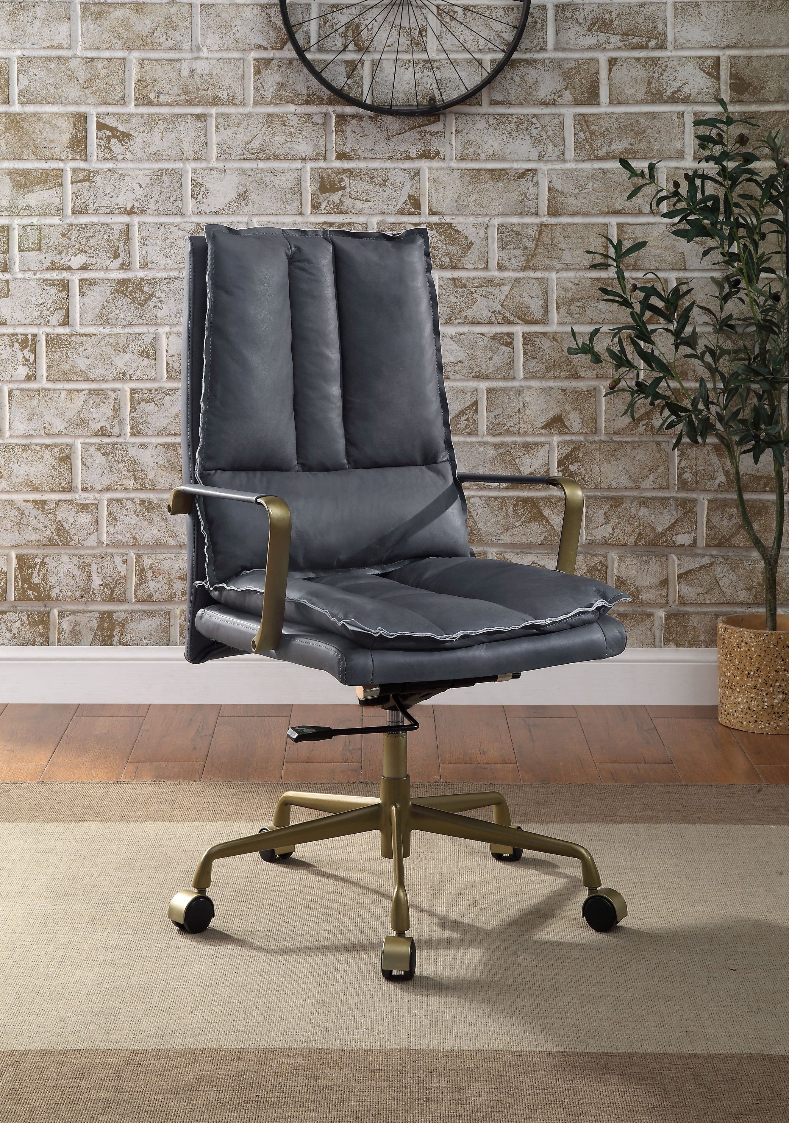 TinyHomie - Tinzud Leather Office Chair - Gray