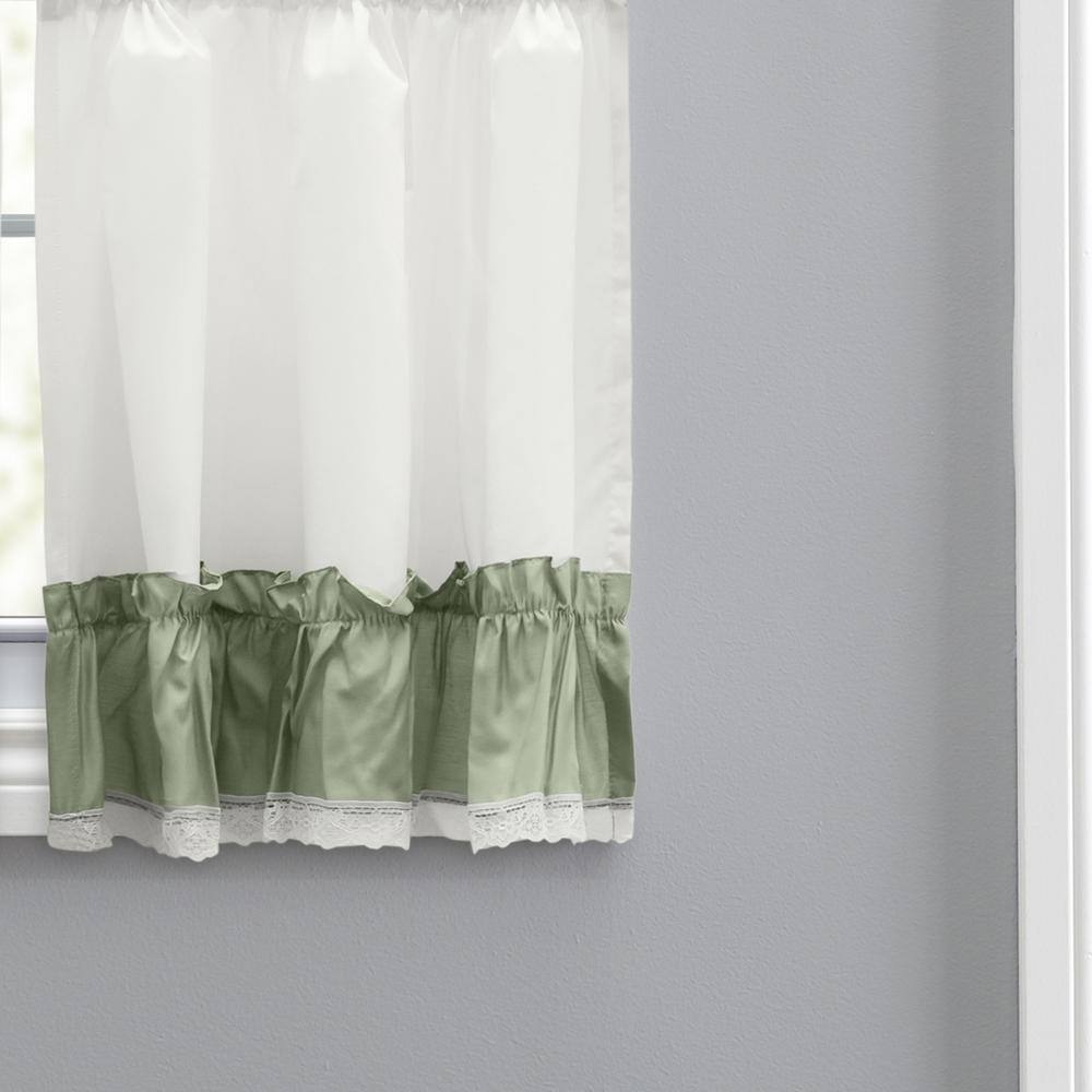 Left. Ellis Curtain - Ellis Curtain Madelyn Ruflled Victorian 1.5" Rod Pocket Window Curtain Tiers 82"x24" Sage - Sage.