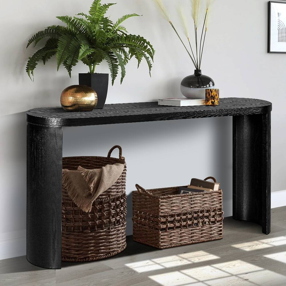 Back. Loheer - Loheer 60 inch black console table reversible curved legs oval entryway table - Black.