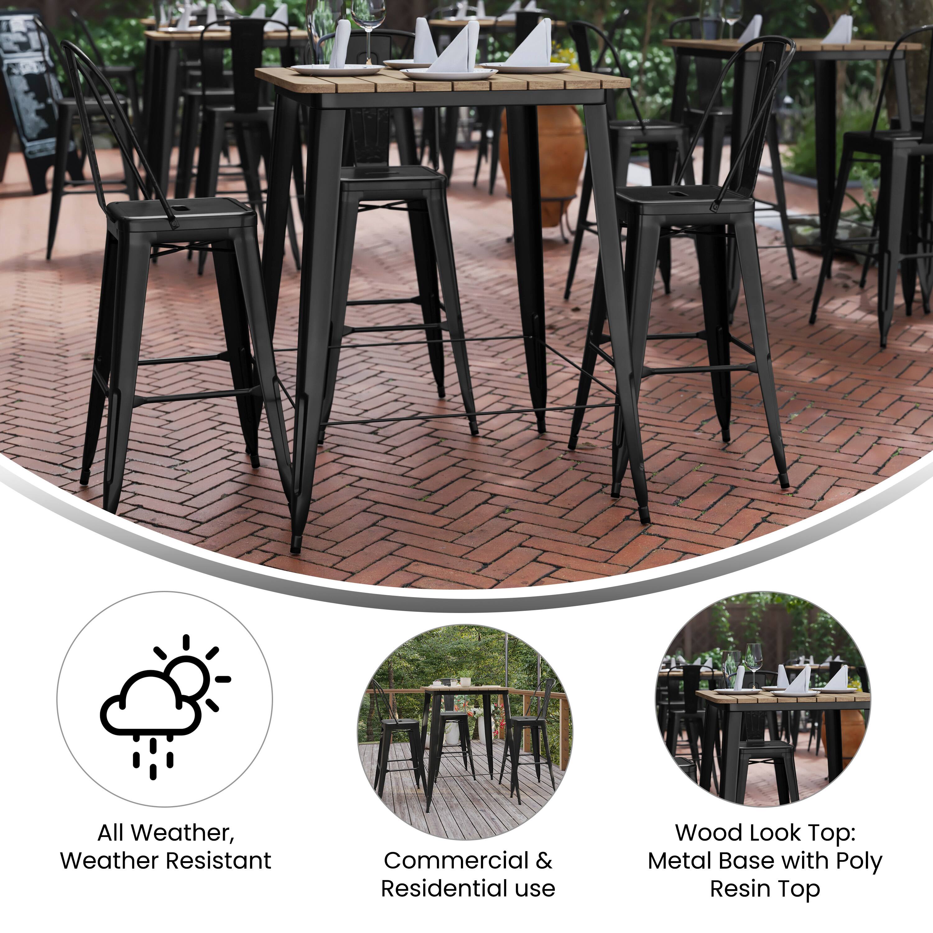 All Weather, Weather Resistant  
Commercial & Residential use  
Wood Look Top: Metal Base with Poly Resin Top