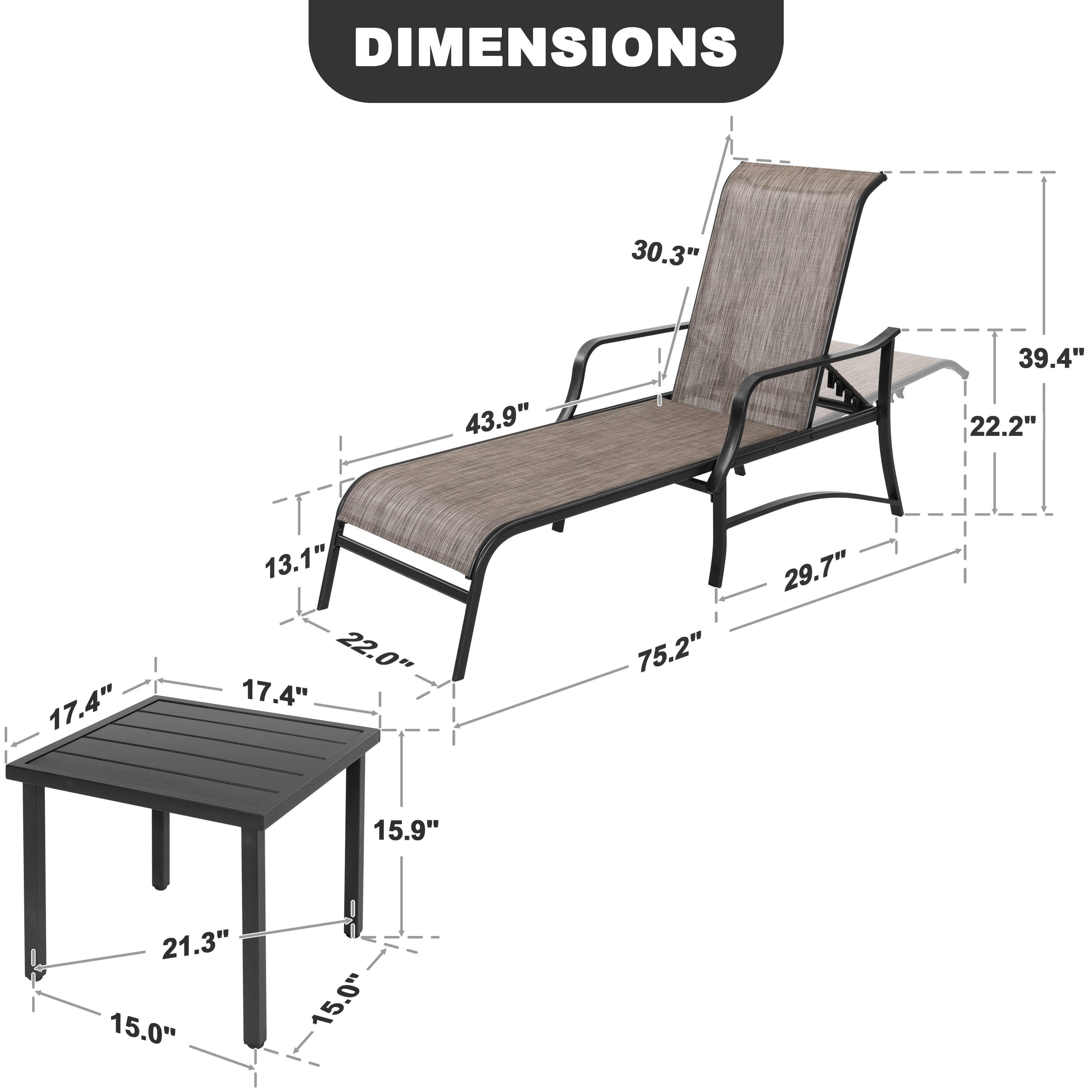 DIMENSIONS  
30.3" 43.9" 39.4" 22.2" 17.4" 13.1" 22.0" 22.0" 17.4" 75.2" 29.7" 15.9" 21.3" 15.0" 15.0"