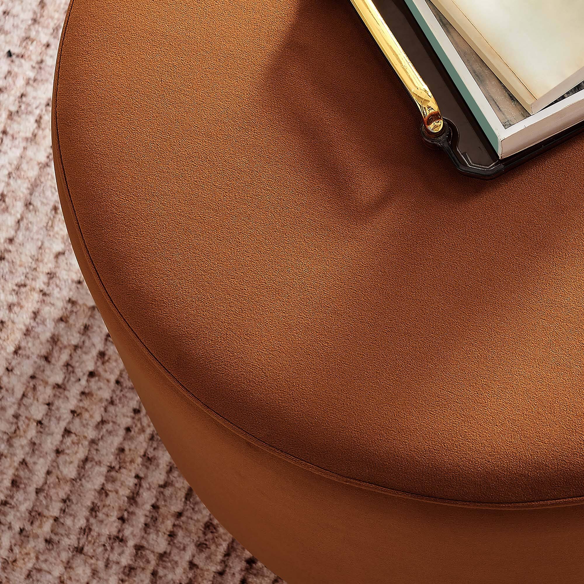 Alt View 2. Modway - Tilden Large 23" Round Performance Velvet Upholstered Ottoman by Modway - Rust Natural.