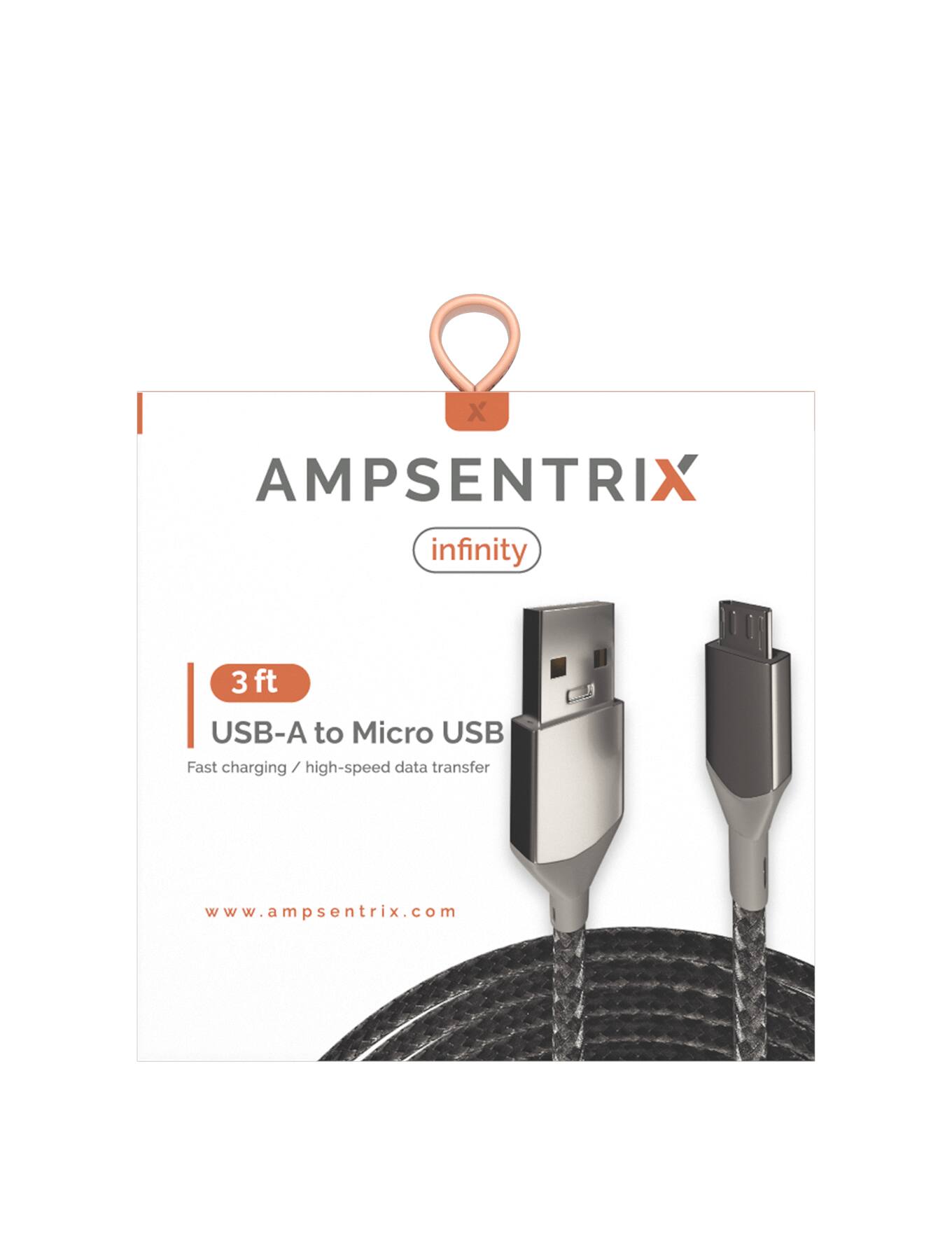 AMPSENTRIX infinity  
3 ft USB-A to Micro USB  
Fast charging / high-speed data transfer  
www.ampsentrix.com