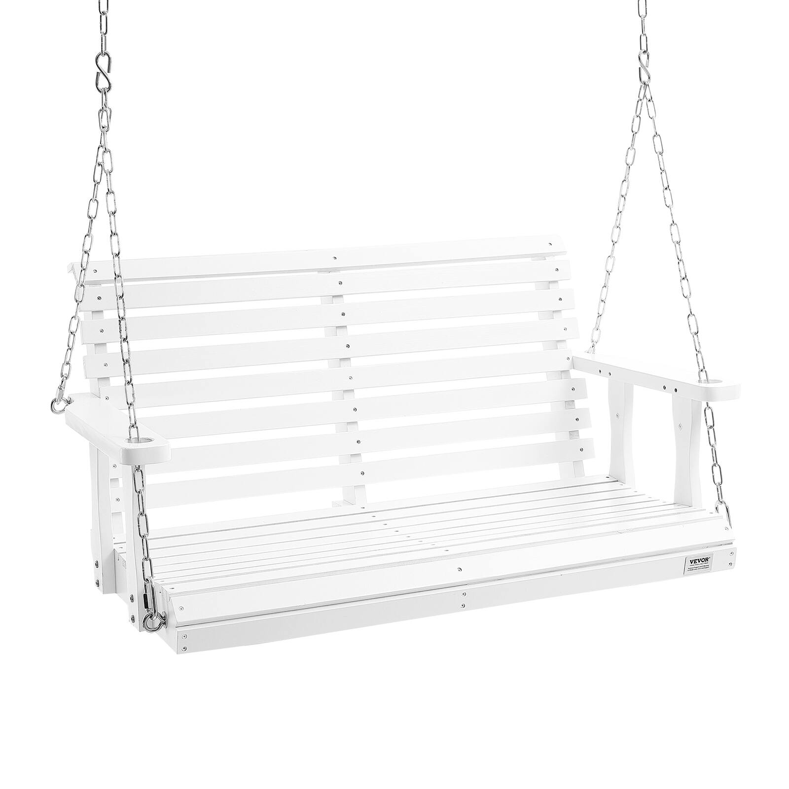 Front. VEVOR - Wooden Porch Swing 4 ft, Patio bench swing for Courtyard & Garden, Upgraded 880 lbs Strong Load Capacity - White.