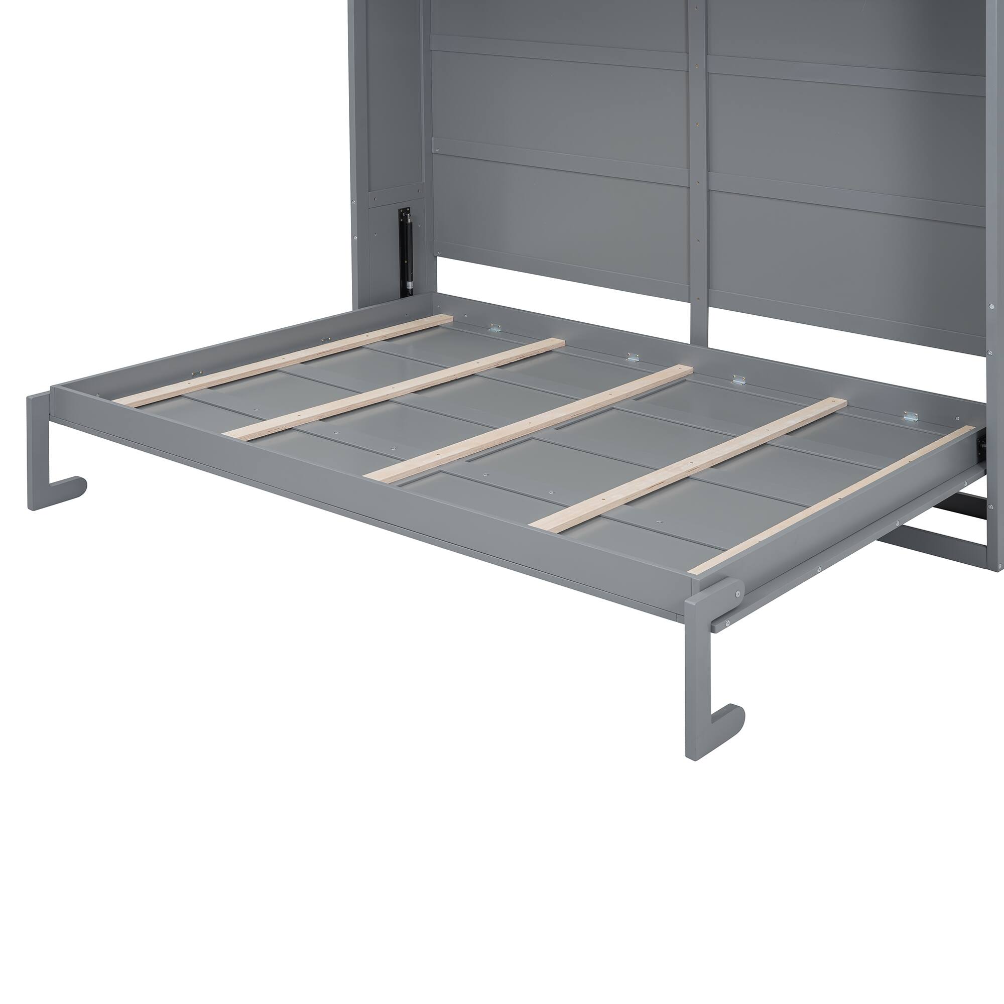 Alt View 7. Tiramisubest - Queen Size Murphy Bed with Shelves & USB, Gray, Plywood, Space-Saving - Gray.