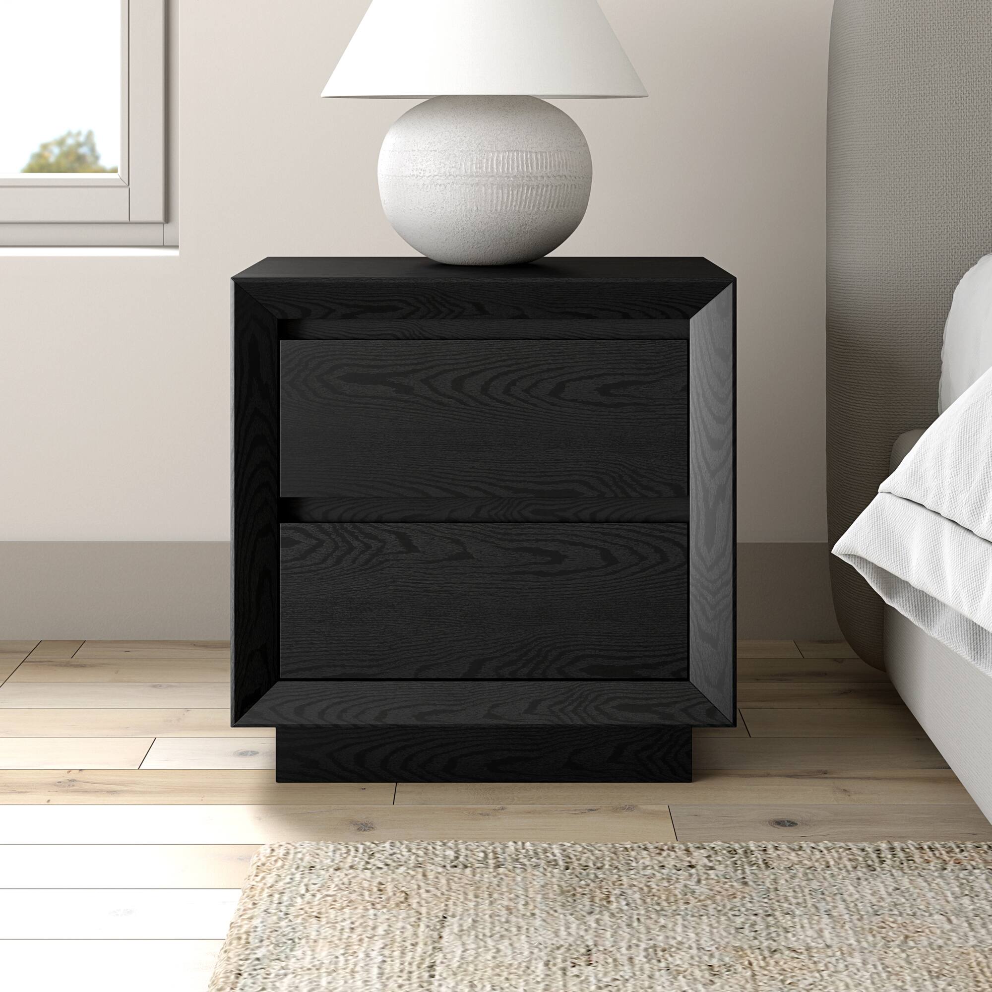 Alt View 2. Hudson&Canal - Emmett 24" Wide Rectangular Nightstand in Black Grain - Black.