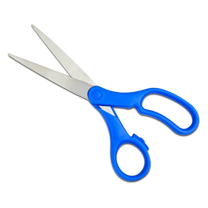 Front. The Pencil Grip - Scissors 8", Blue Handle.